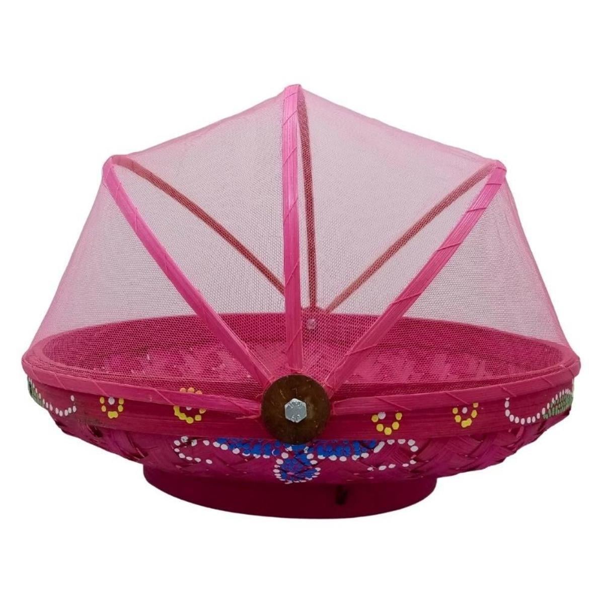 EndonezyaDünyadan HediyelerDNY-HD100484Keskin Hediyelik Eşya Ve TekstilPembe Hasır Ekmek Sepeti 30cm Hareketli Tül Kapaklı Batikli Kulplu