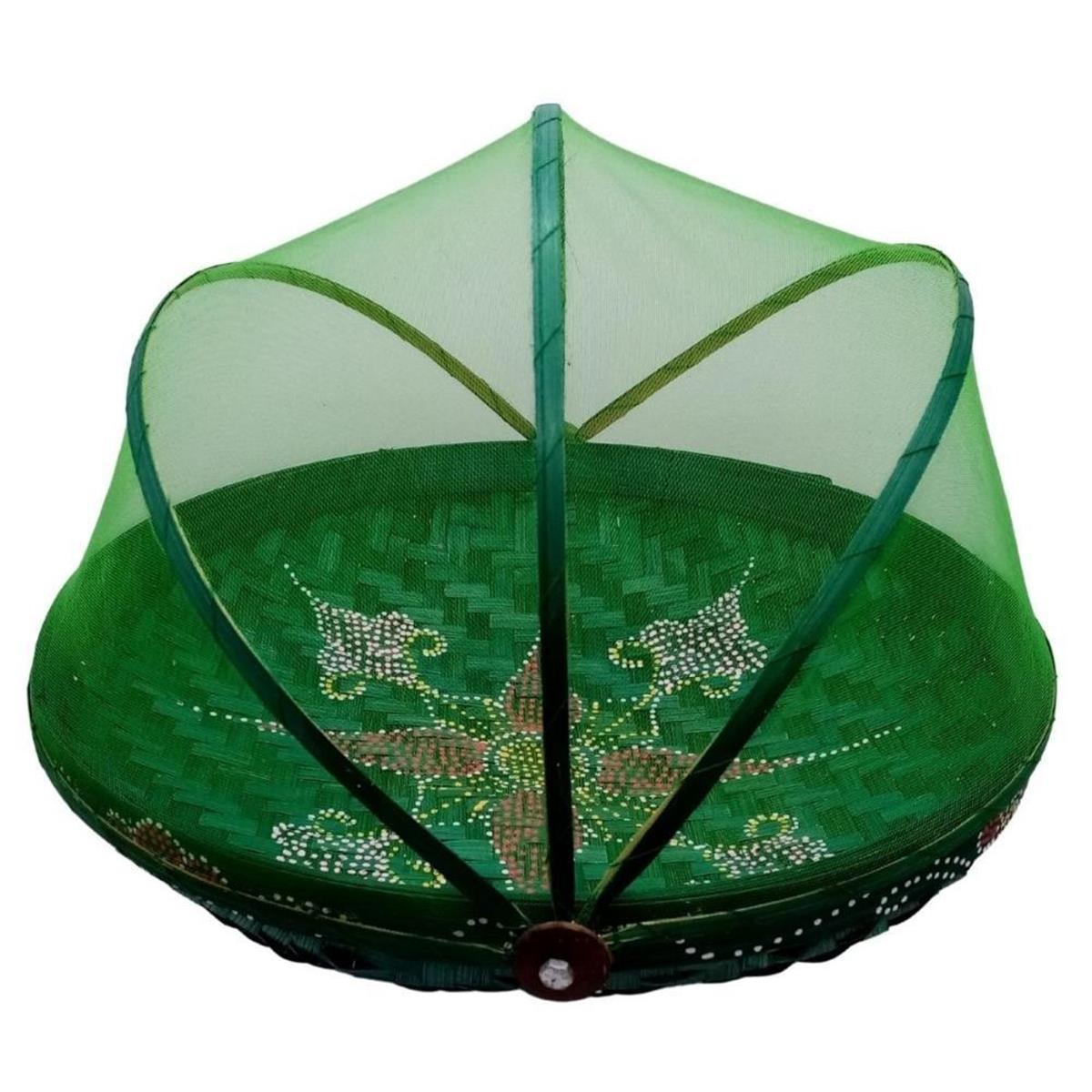 EndonezyaDünyadan HediyelerDNY-HD100488Keskin Hediyelik Eşya Ve TekstilYeşil Hasır Ekmek Sepeti 35cm Hareketli Tül Kapaklı Batikli Kulplu