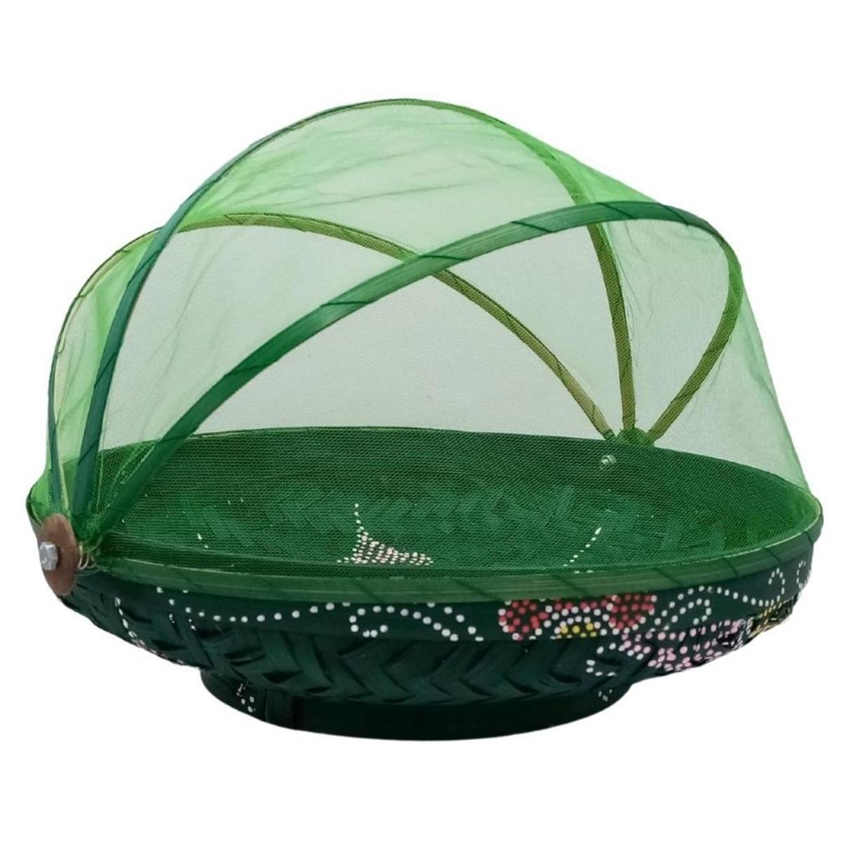 EndonezyaDünyadan HediyelerDNY-HD100487Keskin Hediyelik Eşya Ve TekstilYeşil Hasır Ekmek Sepeti 30cm Hareketli Tül Kapaklı Batikli Kulplu