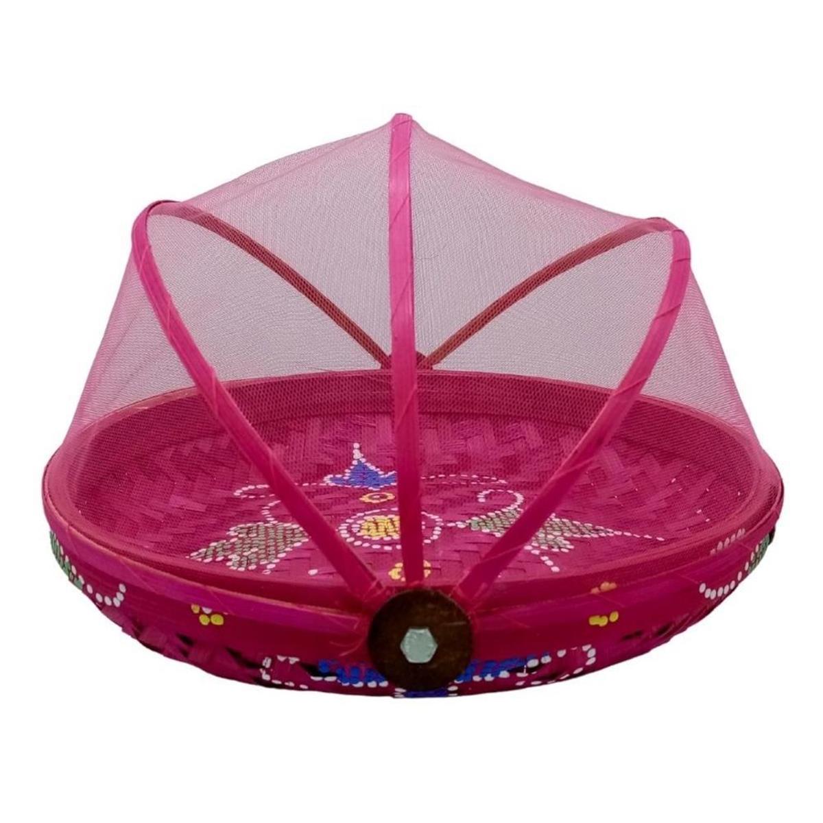 EndonezyaDünyadan HediyelerDNY-HD100483Keskin Hediyelik Eşya Ve TekstilPembe Hasır Ekmek Sepeti 25cm Hareketli Tül Kapaklı Batikli Kulplu