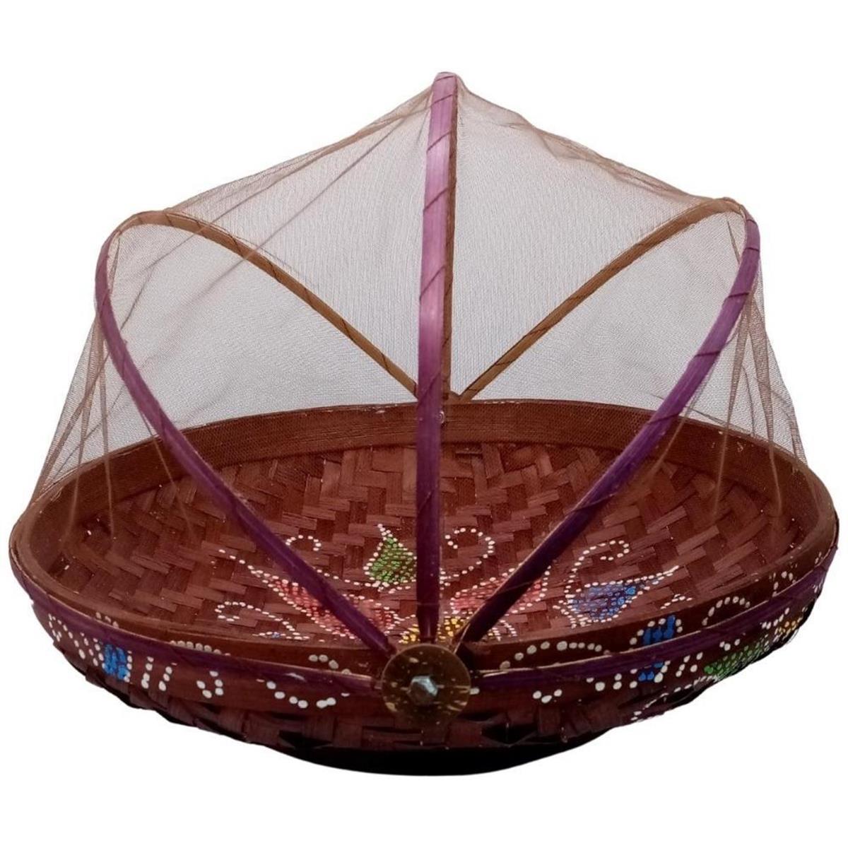 EndonezyaDünyadan HediyelerDNY-HD100491Keskin Hediyelik Eşya Ve TekstilKahverengi Hasır Ekmek Sepeti 35cm Hareketli Tül Kapaklı Batikli Kulplu