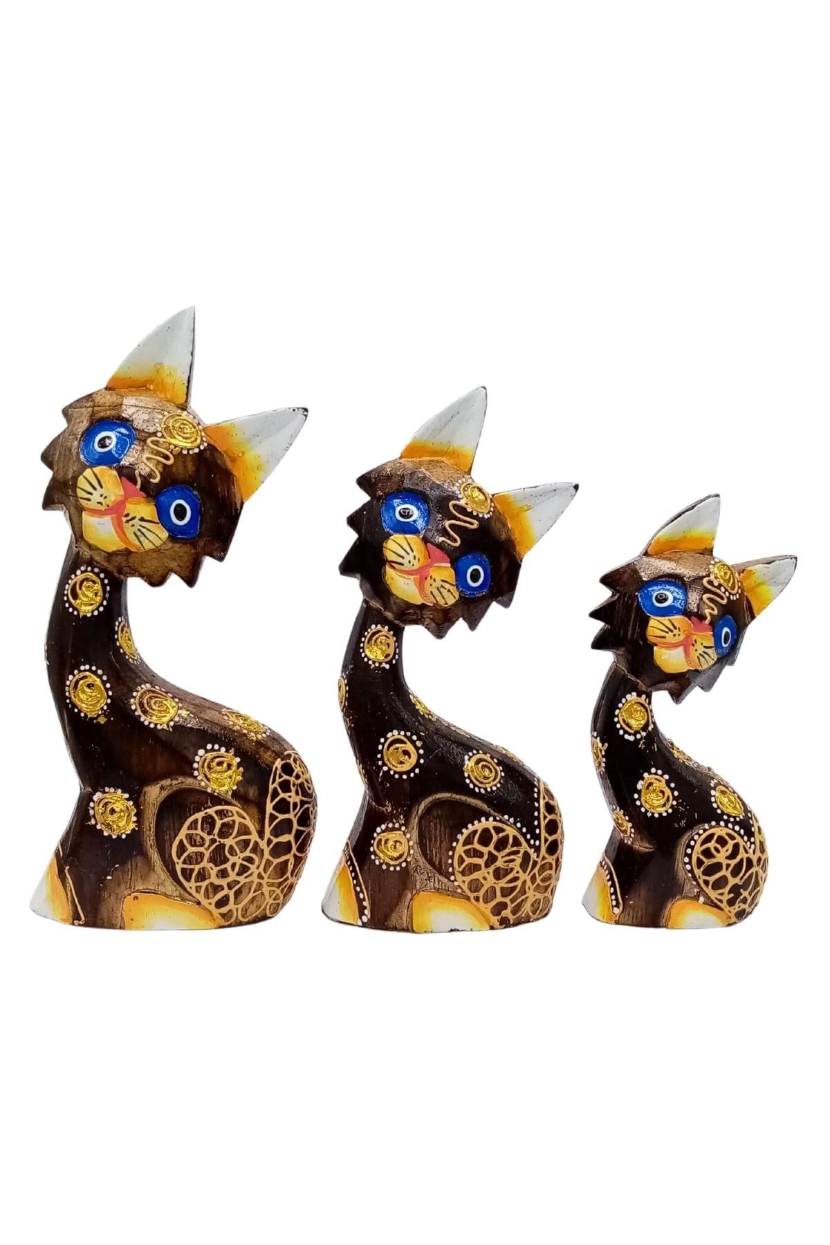 EndonezyaDünyadan HediyelerDNY-HDYOZGKD01Keskin Hediyelik Eşya Ve TekstilAhşap Aborjin Üçlü Kedi Dekoratif Biblo No.1 16 cm