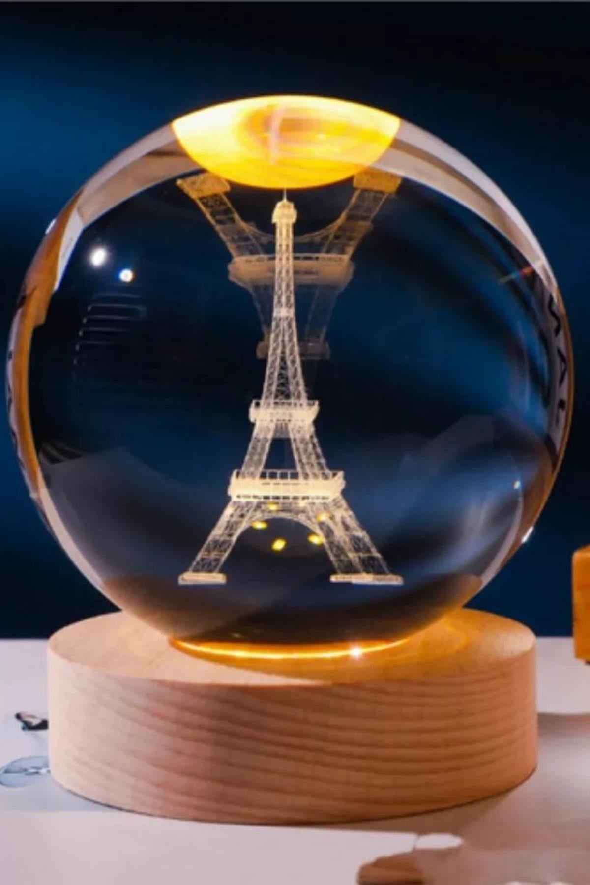 FransaDünyadan HediyelerDNY-HDYEYFL17Keskin Hediyelik Eşya Ve TekstilEyfel Kristal Cam Küre 6cm Led Işıklı Usb Kablolu Ahşap Stantlı Gece Lambası