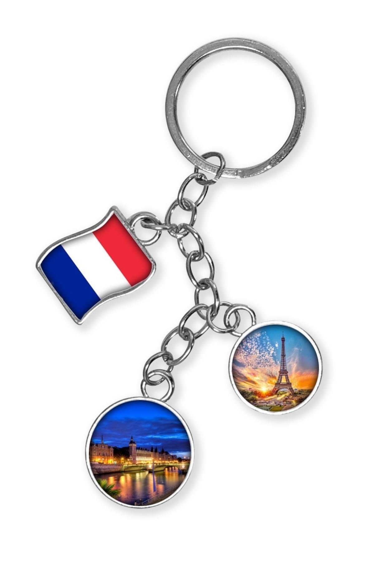 FransaDünyadan HediyelerDNY-HDYKREPOK06Keskin Hediyelik Eşya Ve TekstilFransa Üçlü Epoksi Metal Çift Taraflı Damla Anahtarlık France