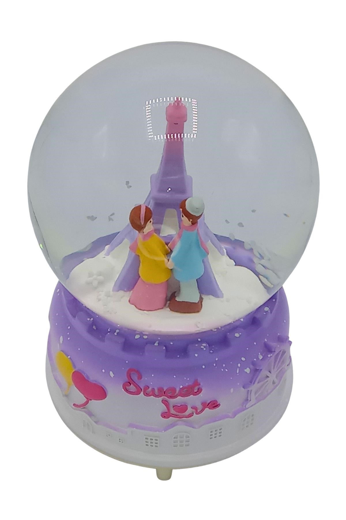 FransaDünyadan HediyelerHDYRK-7K006Keskin Hediyelik Eşya Ve TekstilSweet Love Paris Eyfel Sevgili Kar Küresi Müzikli ve Işıklı Mor 13cm