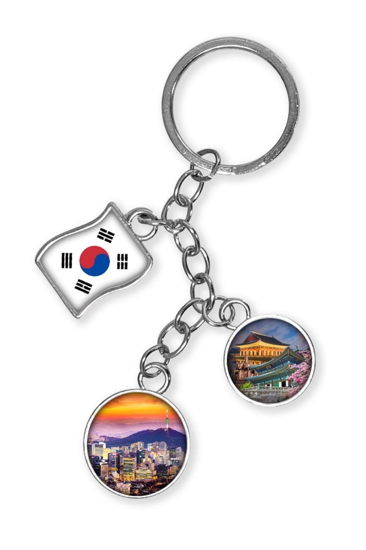 Güney KoreDünyadan HediyelerDNY-HDYKREPOK21Keskin Hediyelik Eşya Ve TekstilGüney Kore Üçlü Epoksi Metal Çift Taraflı Damla Anahtarlık South Korea