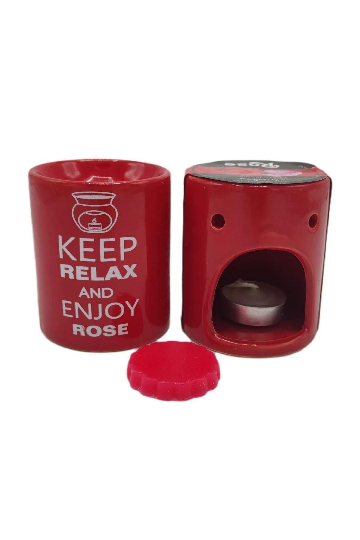 HindistanDünyadan HediyelerDNY-HD100174Keskin Hediyelik Eşya Ve TekstilKeep Relax And Enjoy Rose Seramik Buhurdanlık ve Wax Mum