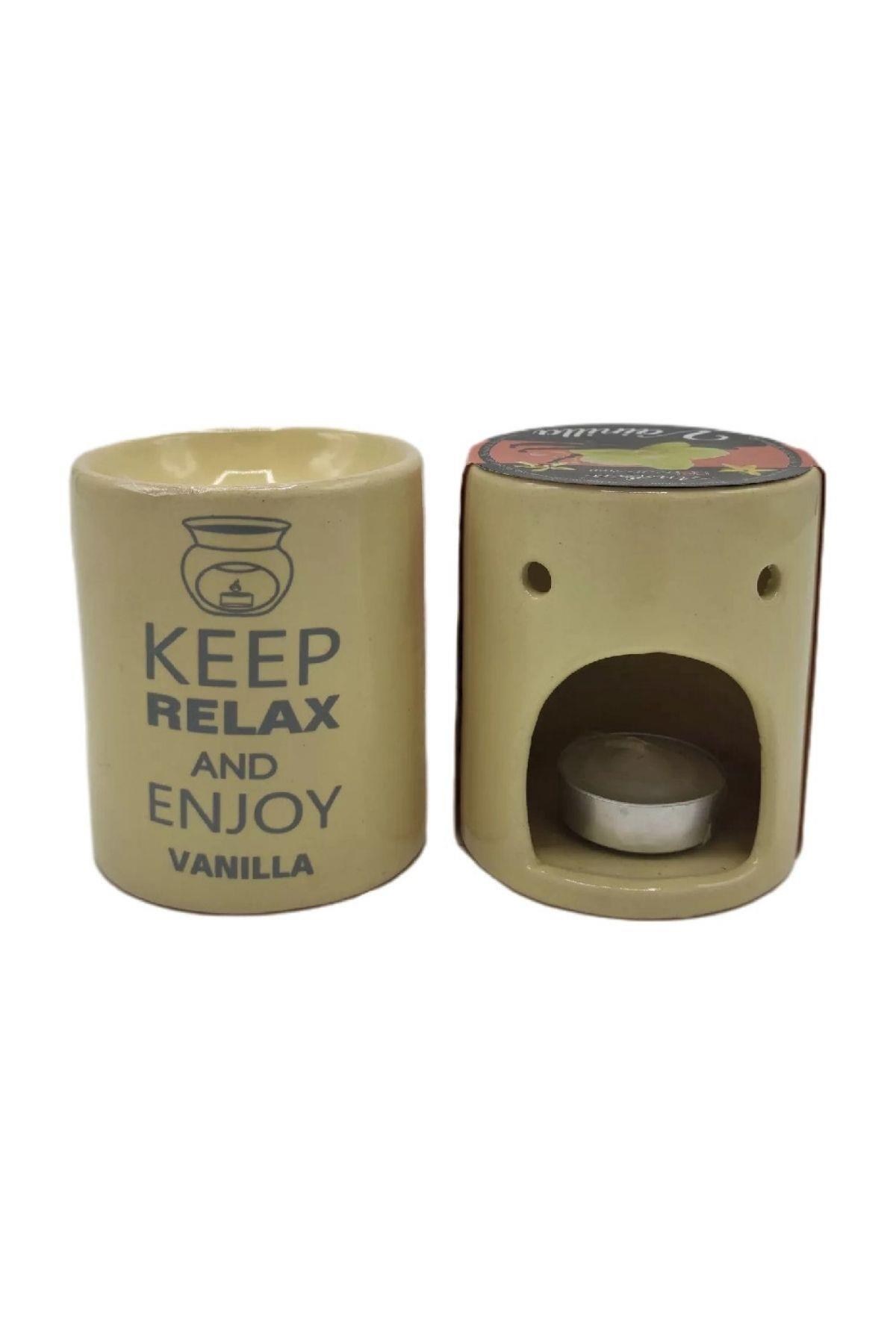 HindistanDünyadan HediyelerDNY-HD100176Keskin Hediyelik Eşya Ve TekstilRelax And Enjoy Vanillla Seramik Buhurdanlık ve Wax Mum