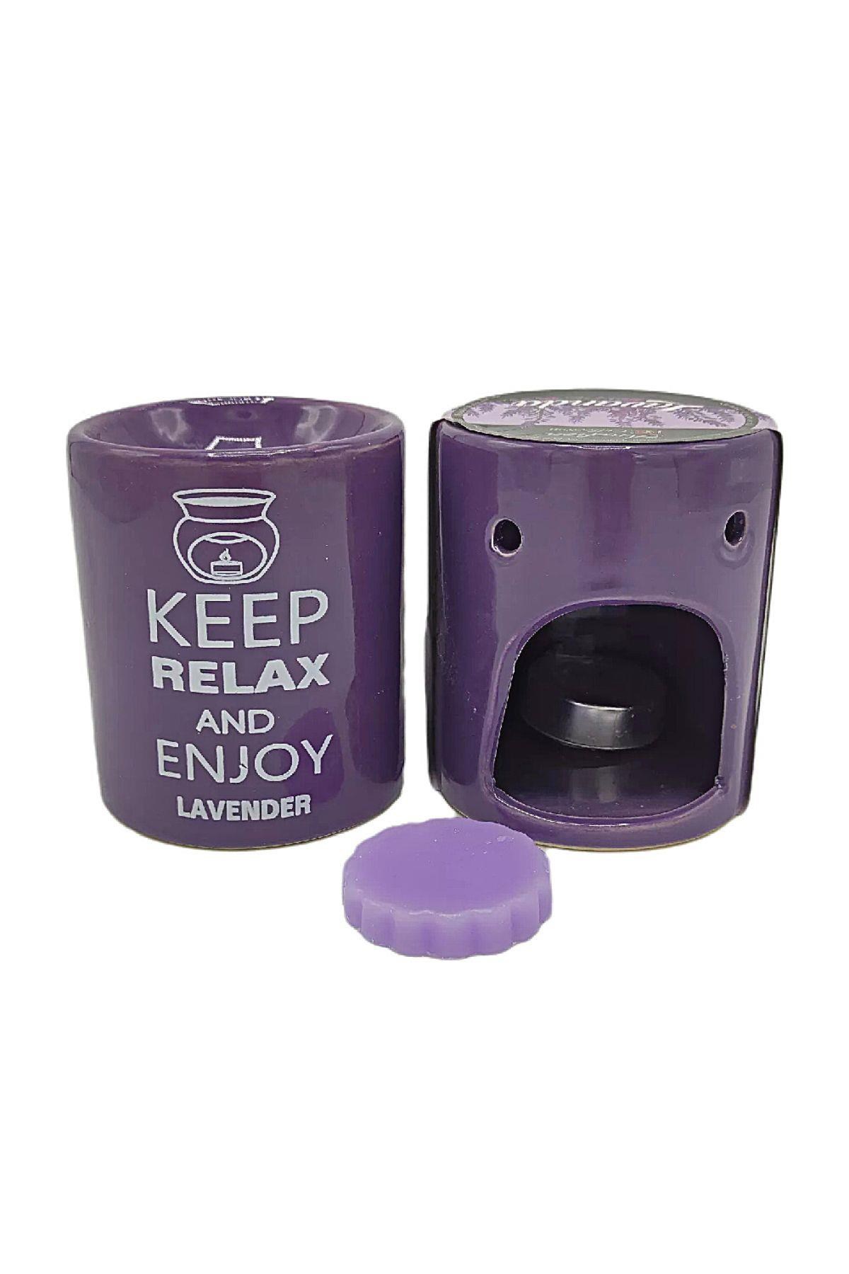 HindistanDünyadan HediyelerDNY-HD100177Keskin Hediyelik Eşya Ve TekstilKeep Relax And Enjoy Lavander Seramik Buhurdanlık ve Wax Mum