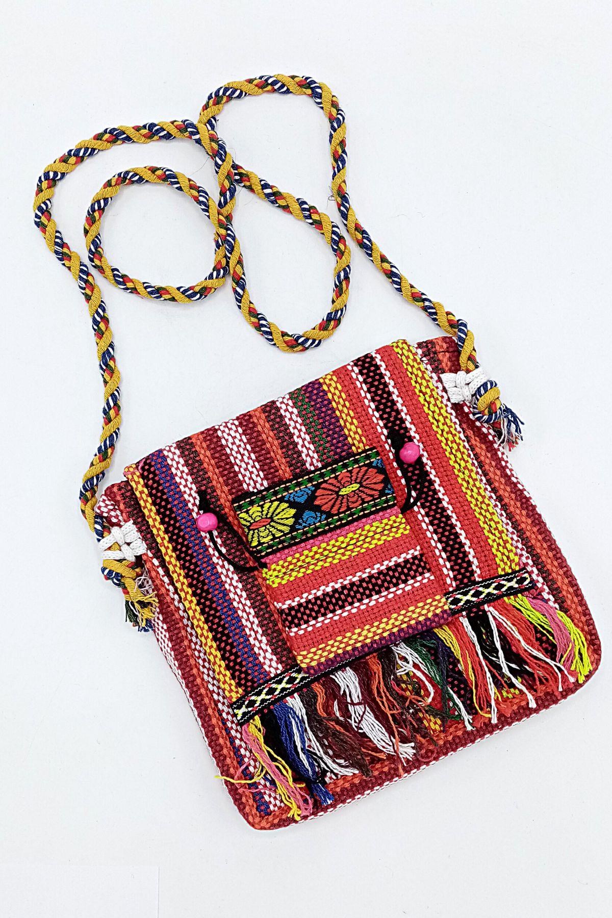 HindistanDünyadan HediyelerDNY-HD100324Keskin Hediyelik Eşya Ve TekstilHint Dokuma Kilitli Kapaklı Askılı Çapraz Omuz Çantası Gökkuşağı