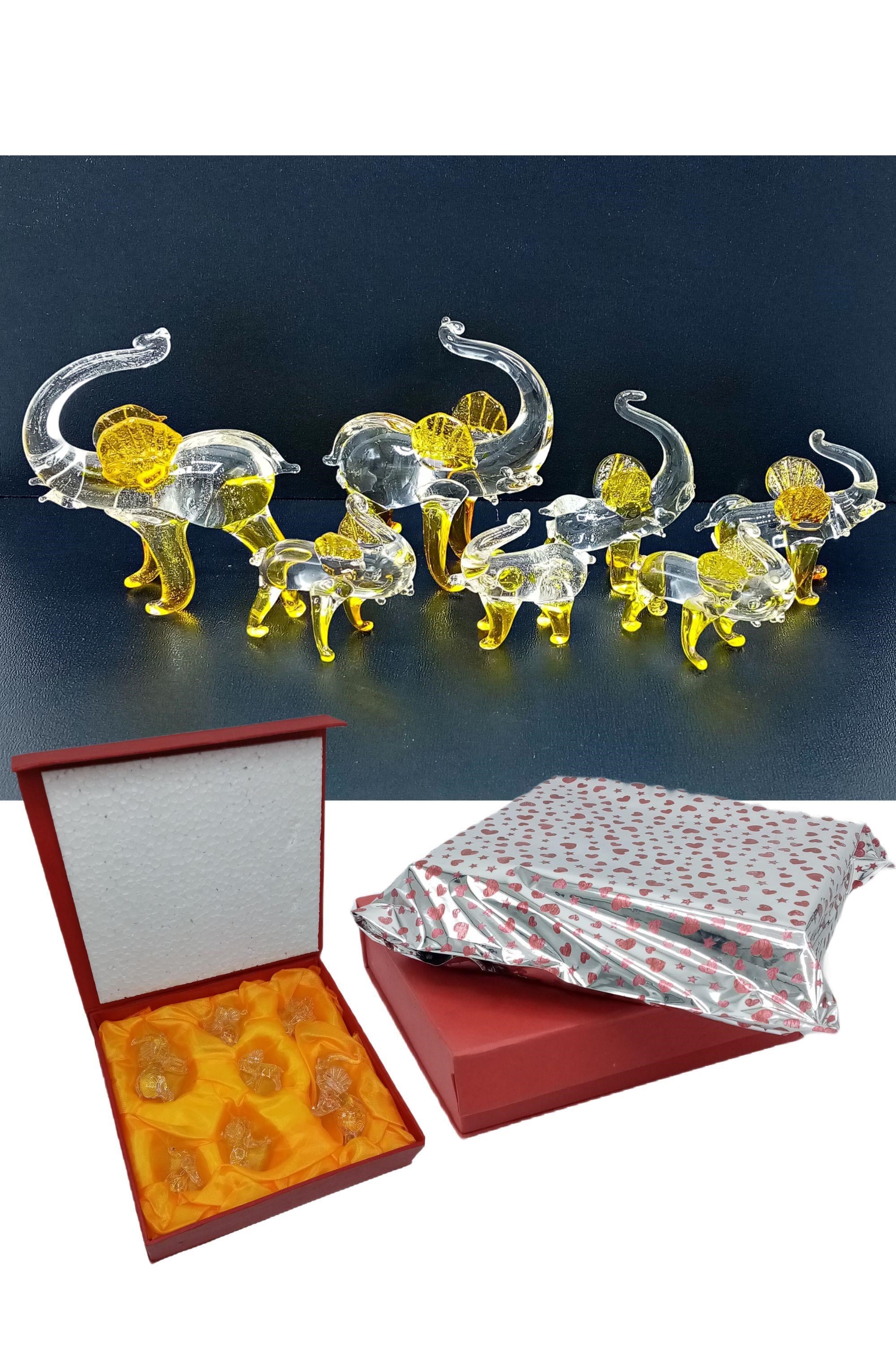 HindistanDünyadan HediyelerDNY-HD100373Keskin Hediyelik Eşya Ve TekstilDekoratif Kristal Cam Yedili Bereket Filleri Hediye Kutulu No.1