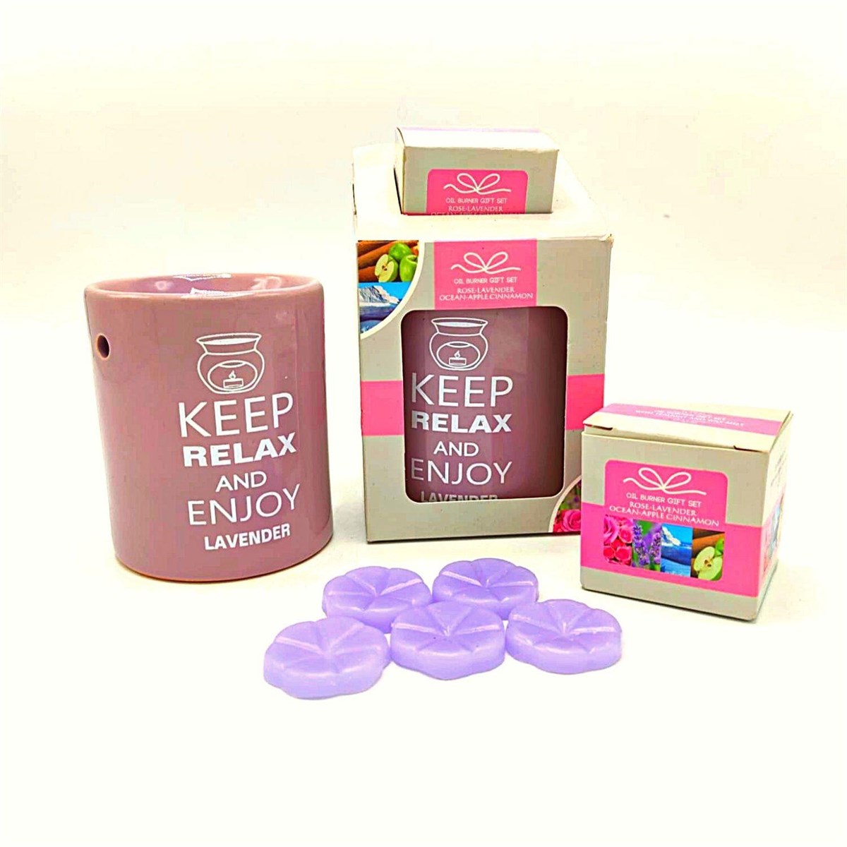 HindistanDünyadan HediyelerDNY-HDY9000001Keskin Hediyelik Eşya Ve TekstilBuhurdan ve Lavanta Kokulu Mum Seti Keep Relax and Enjoy Lavender