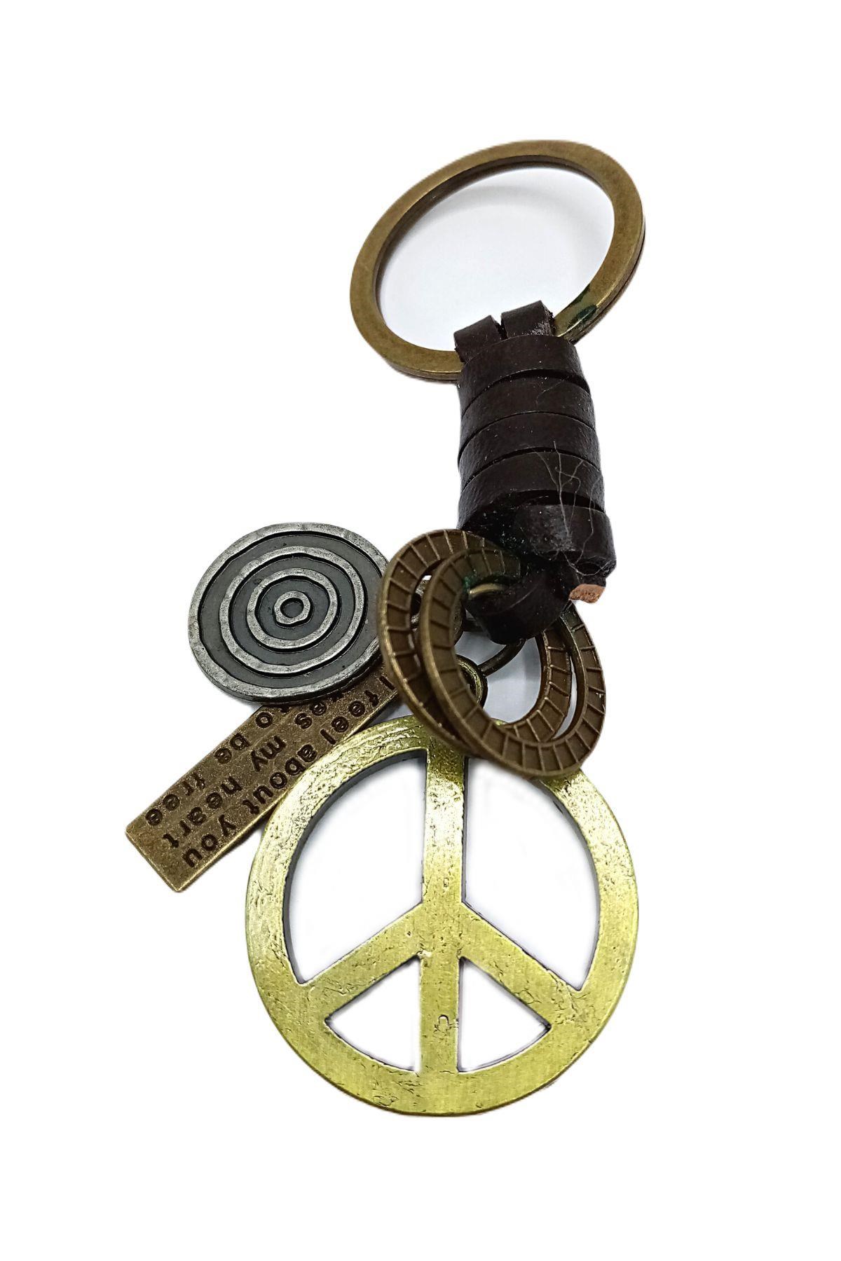 İngiltereDünyadan HediyelerDNY-HD100271Keskin Hediyelik Eşya Ve TekstilMetal Deri Retro Peace Barış Sembolü Anahtarlık
