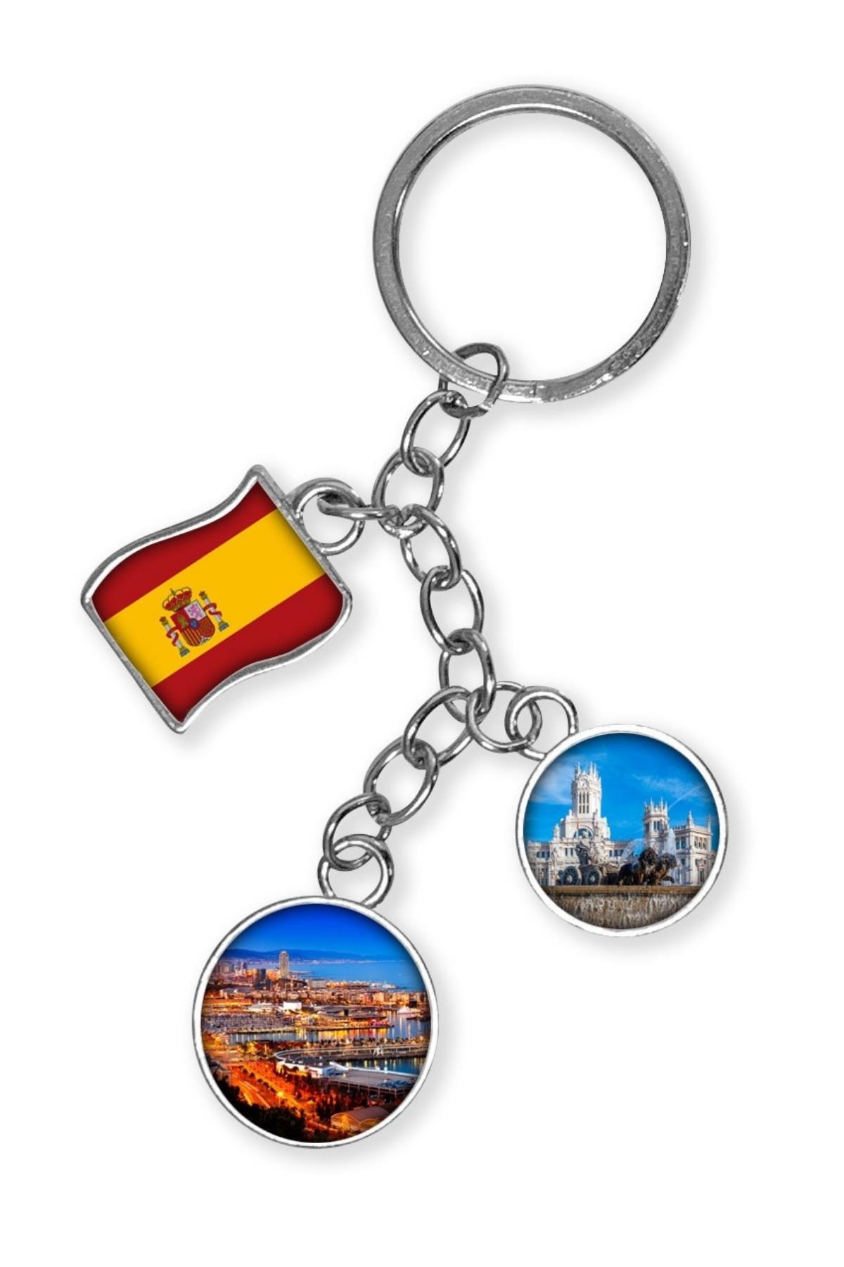 İspanyaDünyadan HediyelerDNY-HDYKREPOK12Keskin Hediyelik Eşya Ve Tekstilİspanya Üçlü Epoksi Metal Çift Taraflı Damla Anahtarlık Spain