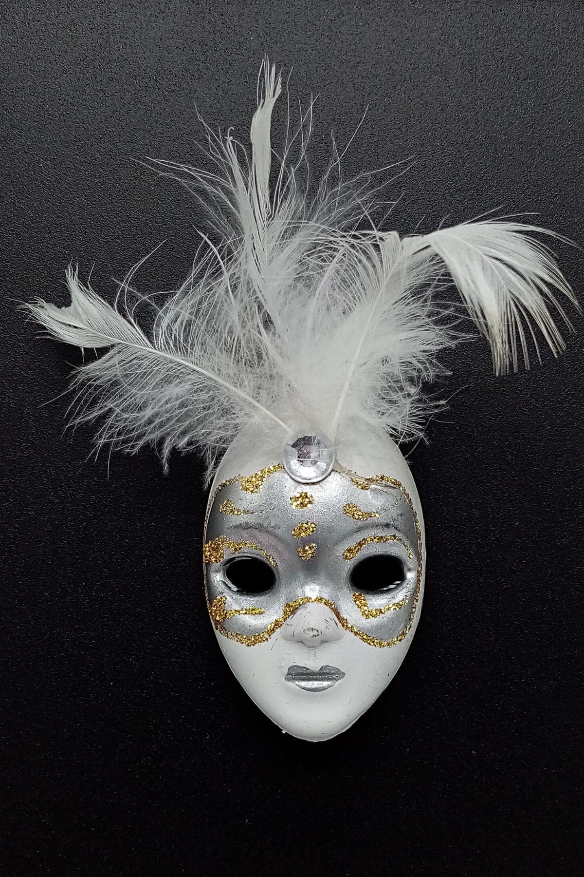 İtalyaDünyadan HediyelerDNY-HD100388Keskin Hediyelik Eşya Ve TekstilVenedik Maske Magnet 3D Buzdolabı Magneti Simli ve Tüylü No.8