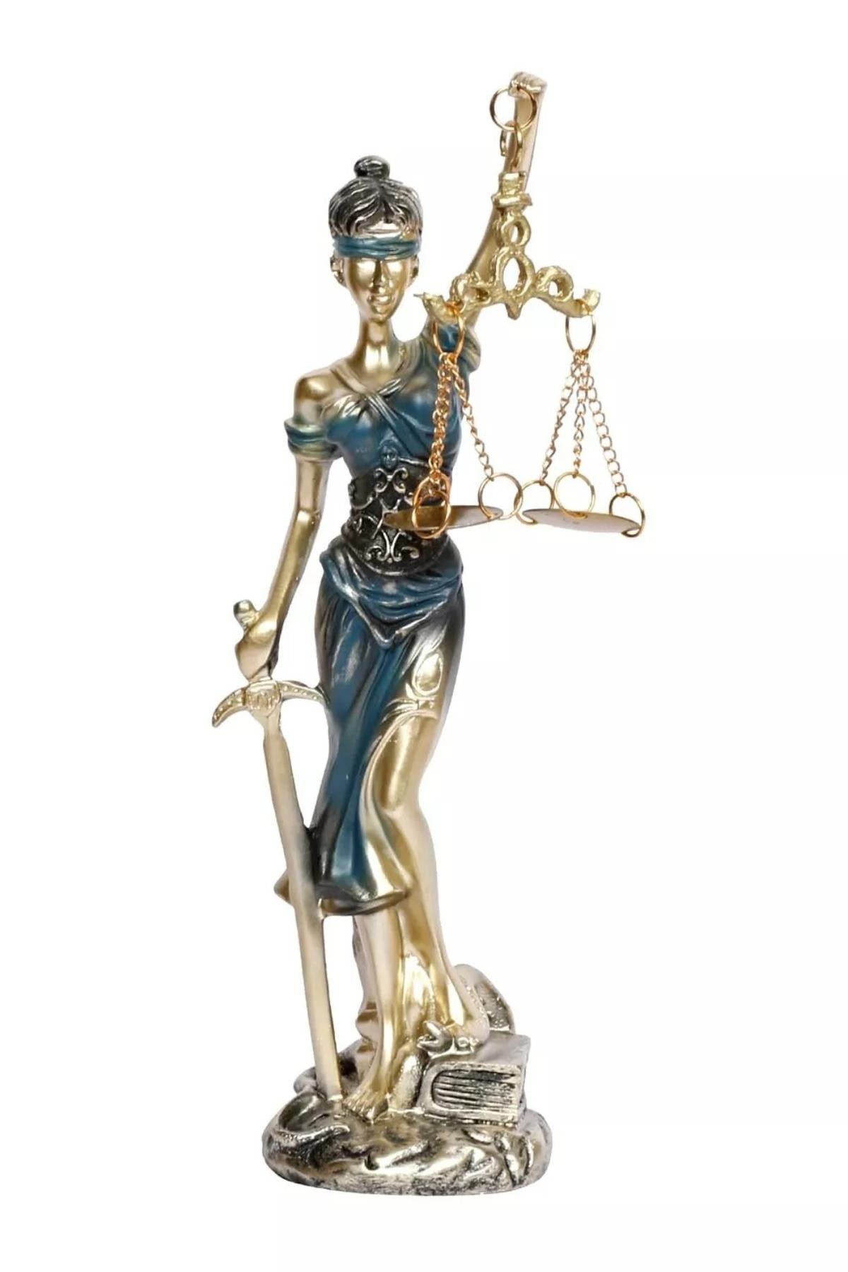 İtalyaDünyadan HediyelerDNY-HDY1682Keskin Hediyelik Eşya Ve TekstilThemis Adalet Kadını Terazisi Heykeli Mavi Gold 24cm