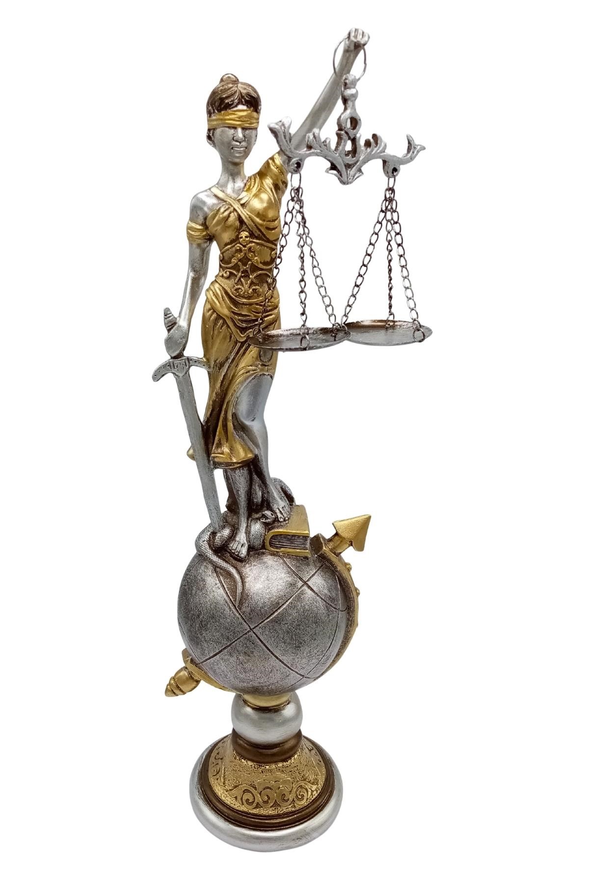 İtalyaDünyadan HediyelerDNY-HDY2893Keskin Hediyelik Eşya Ve TekstilThemis Adalet Terazisi Heykeli ve Dünya Biblo Gümüş 37cm