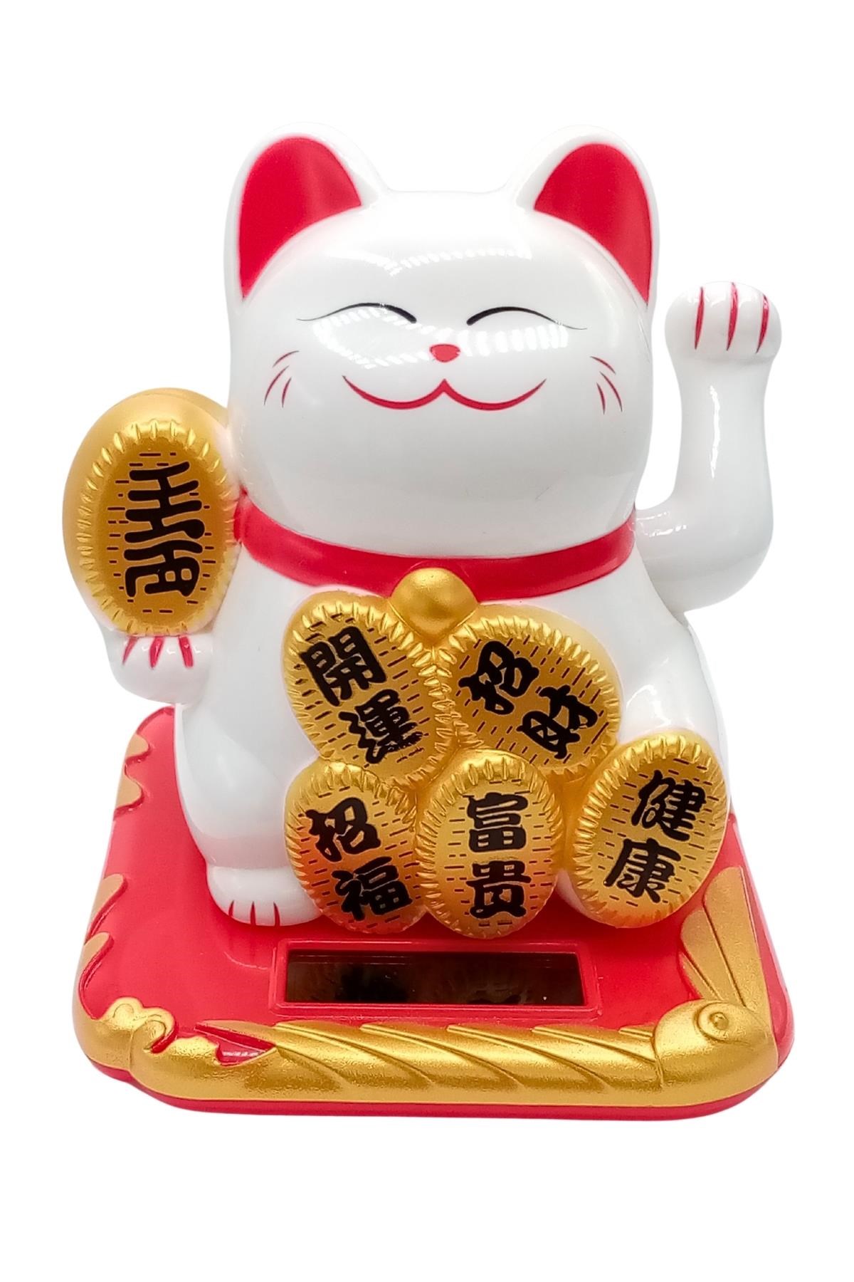 JaponyaDünyadan HediyelerDNY-HDOANRMZN04Keskin Hediyelik Eşya Ve TekstilManeki Neko El Sallayan Şans Kedisi Beyaz Solar Güneş Enerjili 10.5 cm