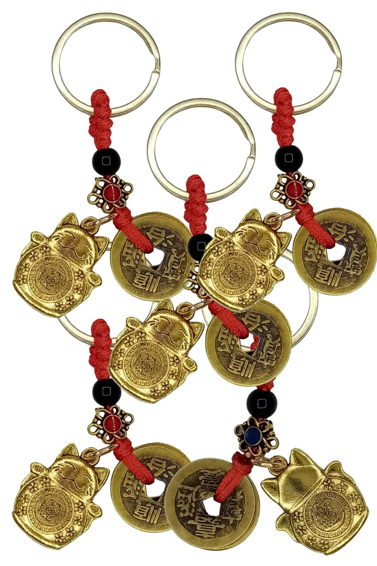 JaponyaDünyadan HediyelerDNY-HDYMNK5NEKOKeskin Hediyelik Eşya Ve Tekstil5 Adet Maneki Neko Metal Anahtarlık Feng Shui Şans ve Bereket Parası
