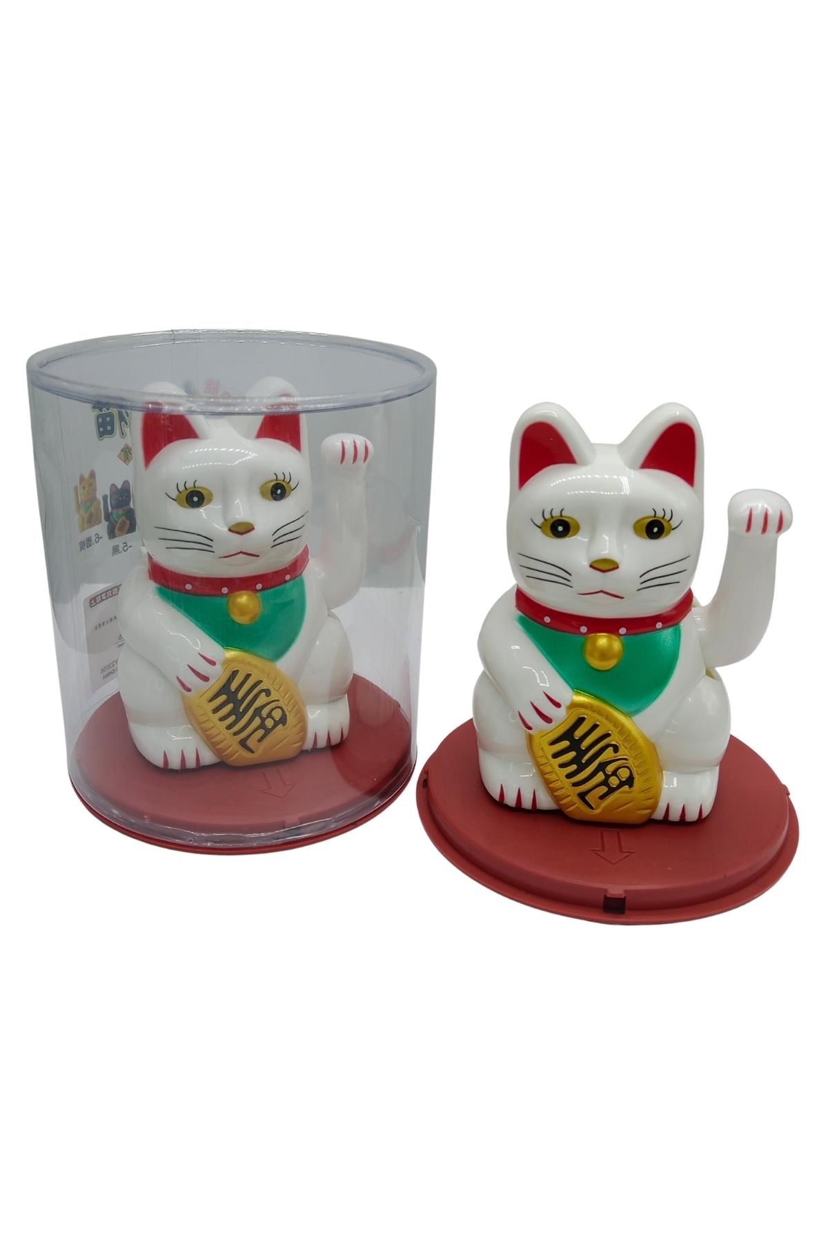 JaponyaDünyadan HediyelerDNY-HDYNEKO4521BKeskin Hediyelik Eşya Ve TekstilManeki Neko El Sallayan Şans Kedisi Beyaz Solar Güneş Enerjili 11x10cm NO1B