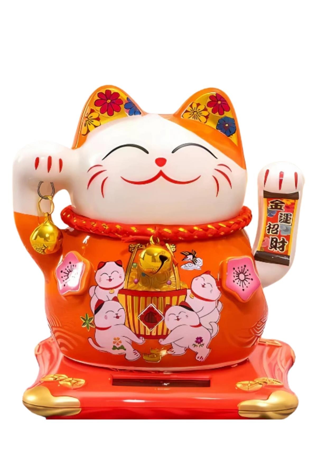 JaponyaDünyadan HediyelerDNY-HDYZMRT04TKeskin Hediyelik Eşya Ve TekstilSeramik Maneki Neko Turuncu Güneş Enerjili Şans Kedisi 12cm No.4
