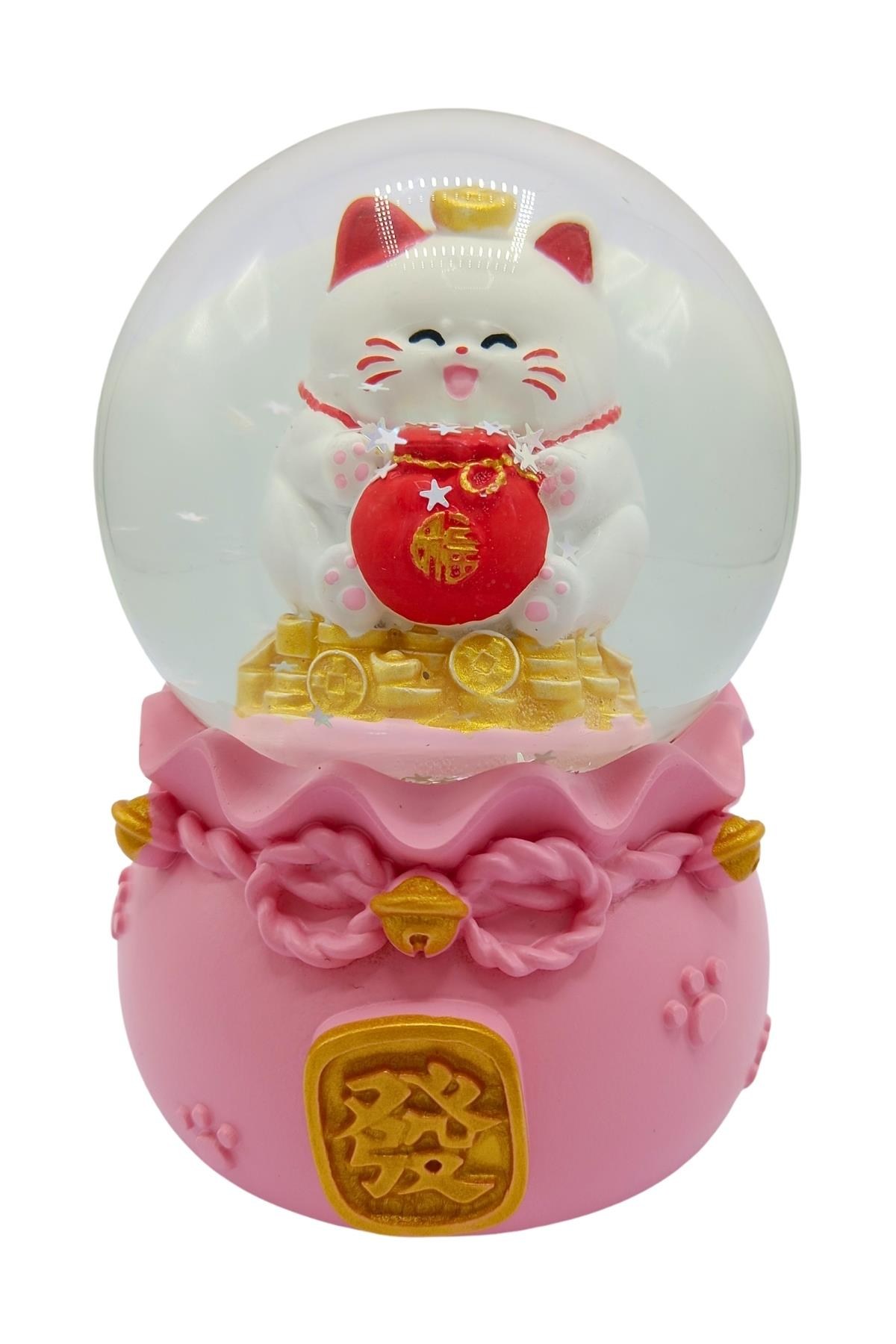 JaponyaDünyadan HediyelerHDY-KSKALK4914PKeskin Hediyelik Eşya Ve TekstilManeki Neko Şans Kedisi Işıklı Kar Küresi Pembe 9cm