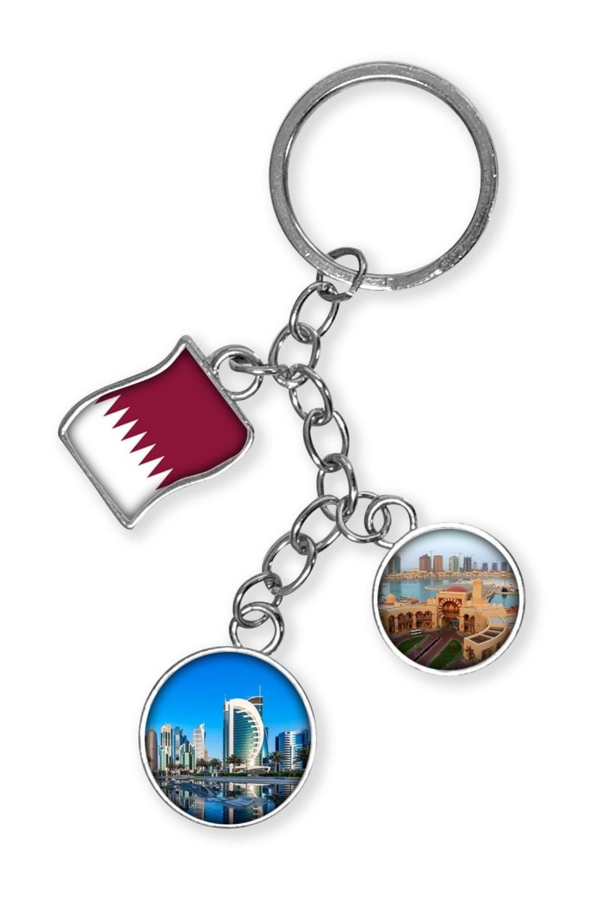 KatarDünyadan HediyelerDNY-HDYKREPOK43Keskin Hediyelik Eşya Ve TekstilKatar Üçlü Epoksi Metal Çift Taraflı Damla Anahtarlık Qatar