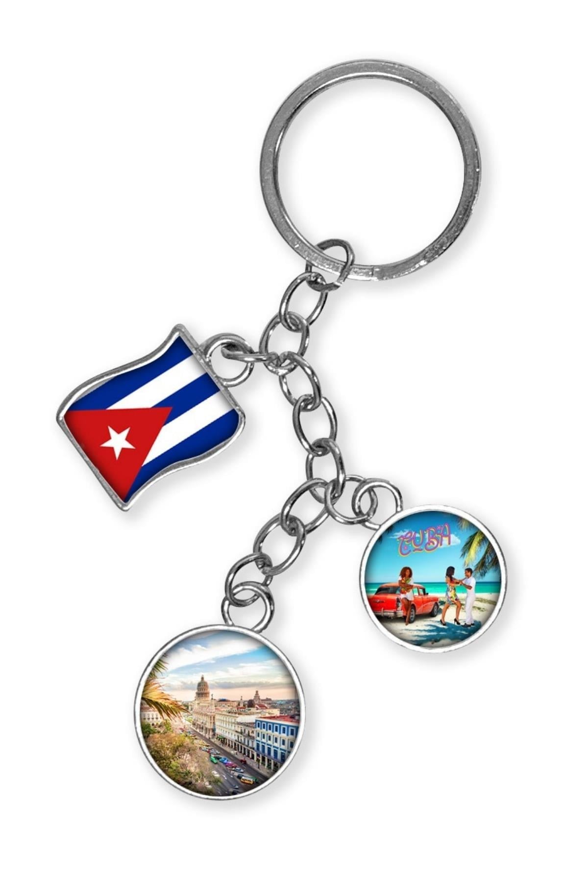 KübaDünyadan HediyelerDNY-HDYKREPOK36Keskin Hediyelik Eşya Ve TekstilKüba Üçlü Epoksi Metal Çift Taraflı Damla Anahtarlık Cuba