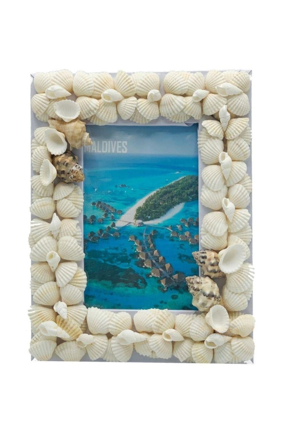 MaldivlerDünyadan HediyelerDNY-HD100132Keskin Hediyelik Eşya Ve TekstilDekoratif Ahşap Marin Deniz Kabuklu Resim Çerçevesi 16x22cm No:1