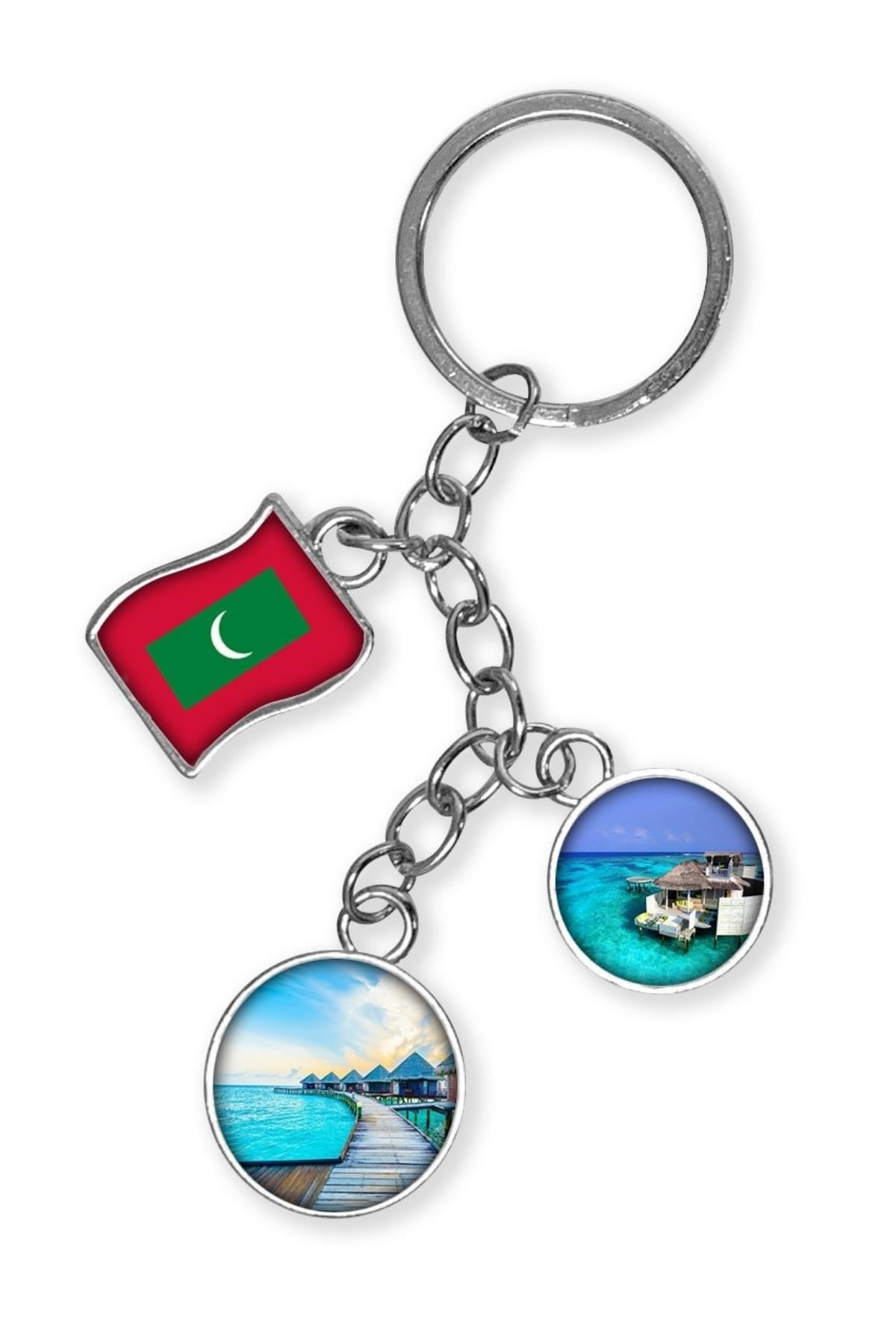 MaldivlerDünyadan HediyelerDNY-HDYKREPOK37Keskin Hediyelik Eşya Ve TekstilMaldivler Üçlü Epoksi Metal Çift Taraflı Damla Anahtarlık Maldives