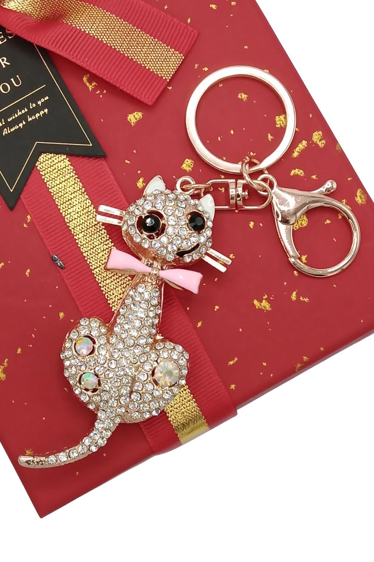 MısırDünyadan HediyelerDNY-DHKTANHKD01Keskin Hediyelik Eşya Ve TekstilKristal Taşlı Pembe Papyon Kedi Anahtarlık No.1