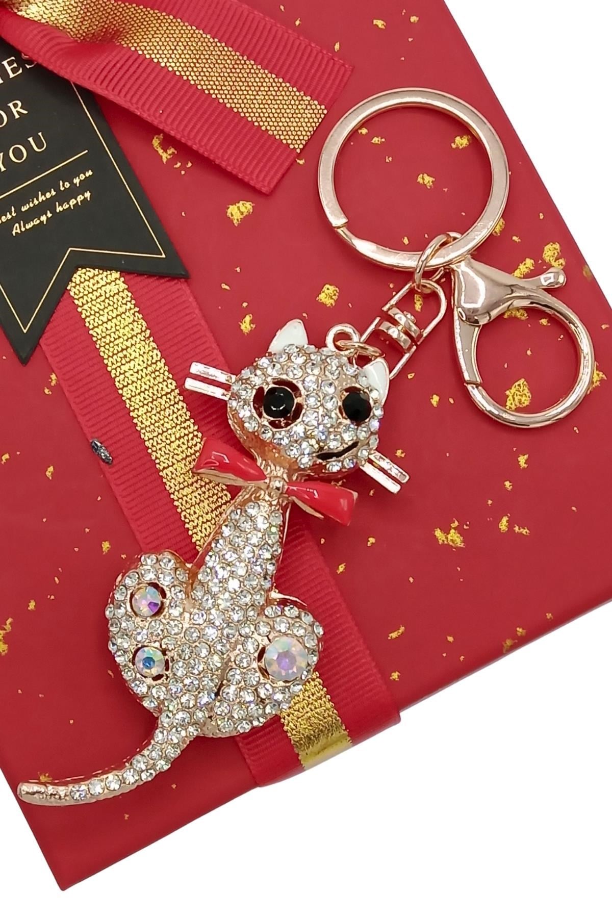 MısırDünyadan HediyelerDNY-DHKTANHKD02Keskin Hediyelik Eşya Ve TekstilKristal Taşlı Kırmızı Papyon Kedi Anahtarlık No.2