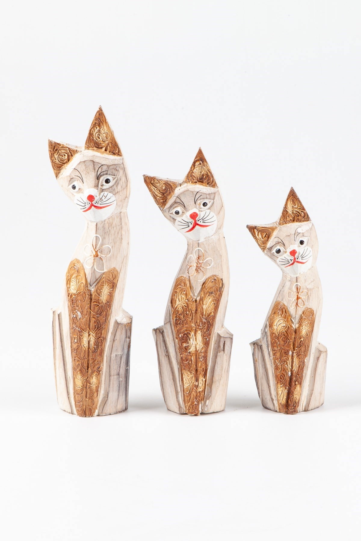 MısırDünyadan HediyelerOZ-UCAT-03BentegraAhşap Üçlü Kedi Biblo Seti Kahve 30 cm