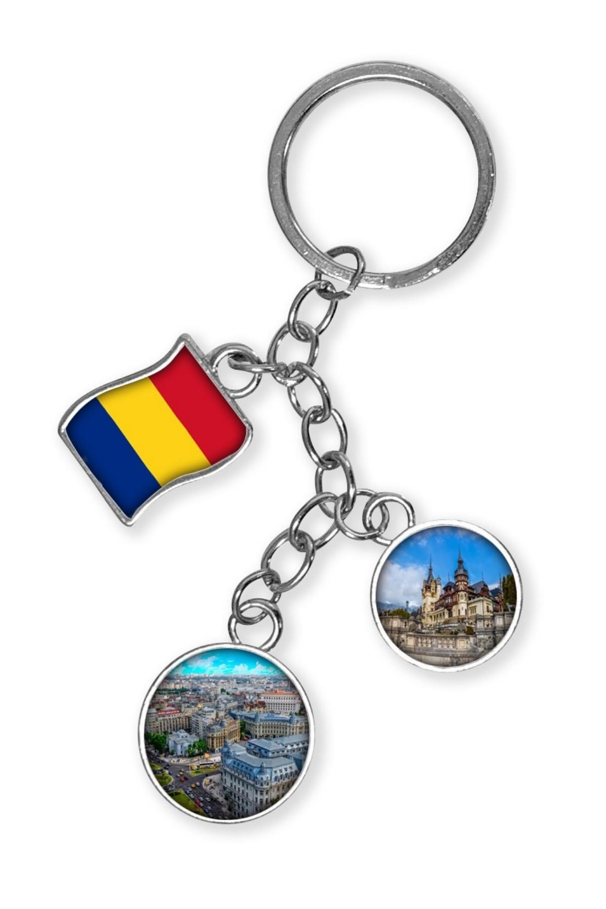 RomanyaDünyadan HediyelerDNY-HDYKREPOK27Keskin Hediyelik Eşya Ve TekstilRomanya Üçlü Epoksi Metal Çift Taraflı Damla Anahtarlık Romania