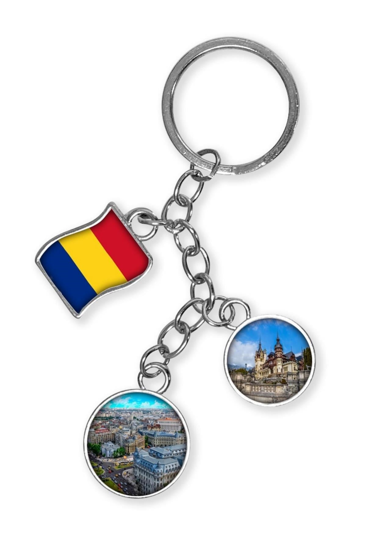 RomanyaDünyadan HediyelerDNY-HDYKREPOK27Keskin Hediyelik Eşya Ve TekstilRomanya Üçlü Epoksi Metal Çift Taraflı Damla Anahtarlık Romania
