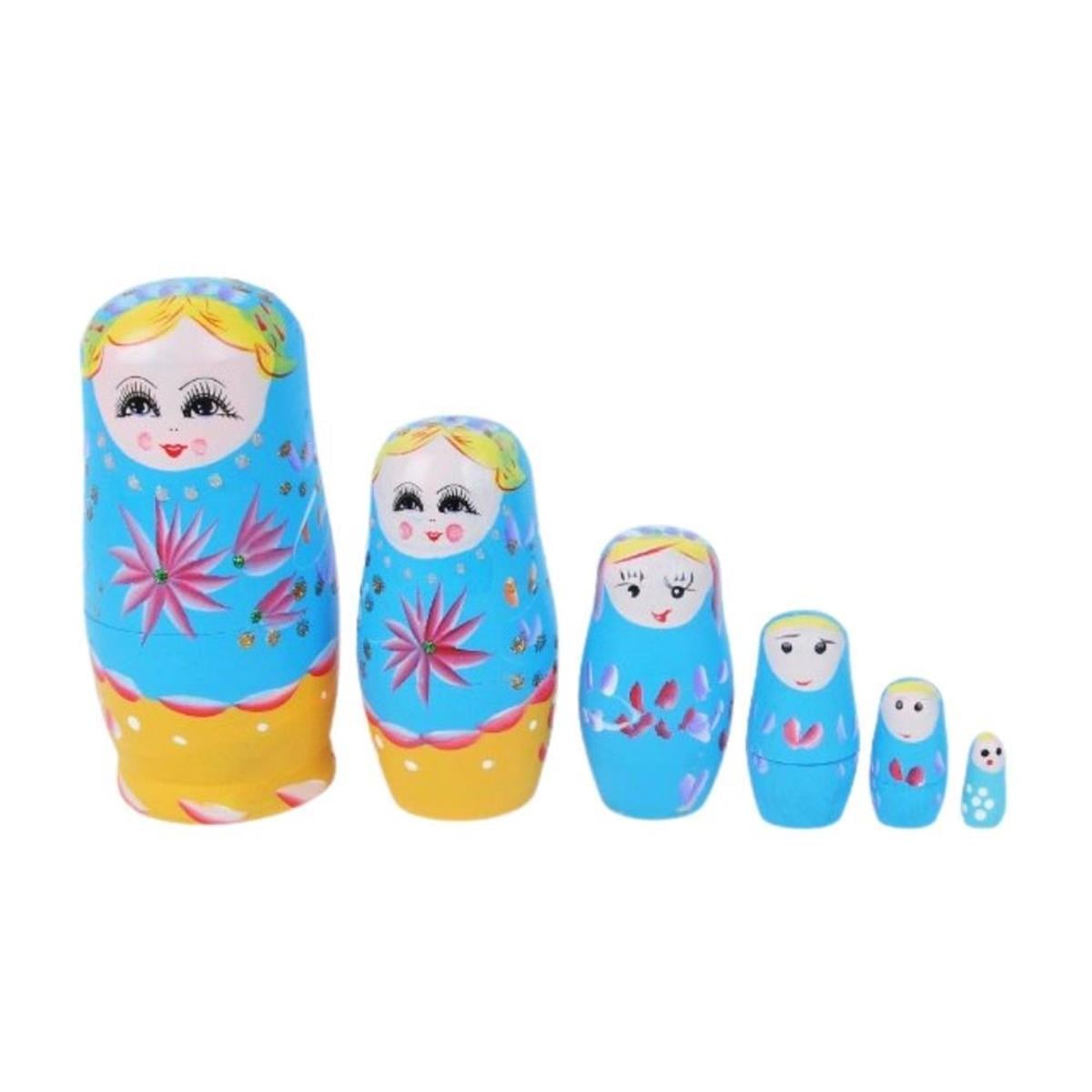 RusyaDünyadan HediyelerAHŞPMTRŞK-04Keskin Hediyelik Eşya Ve TekstilAhşap Matruşka Bebek 6 lı Set Mavi