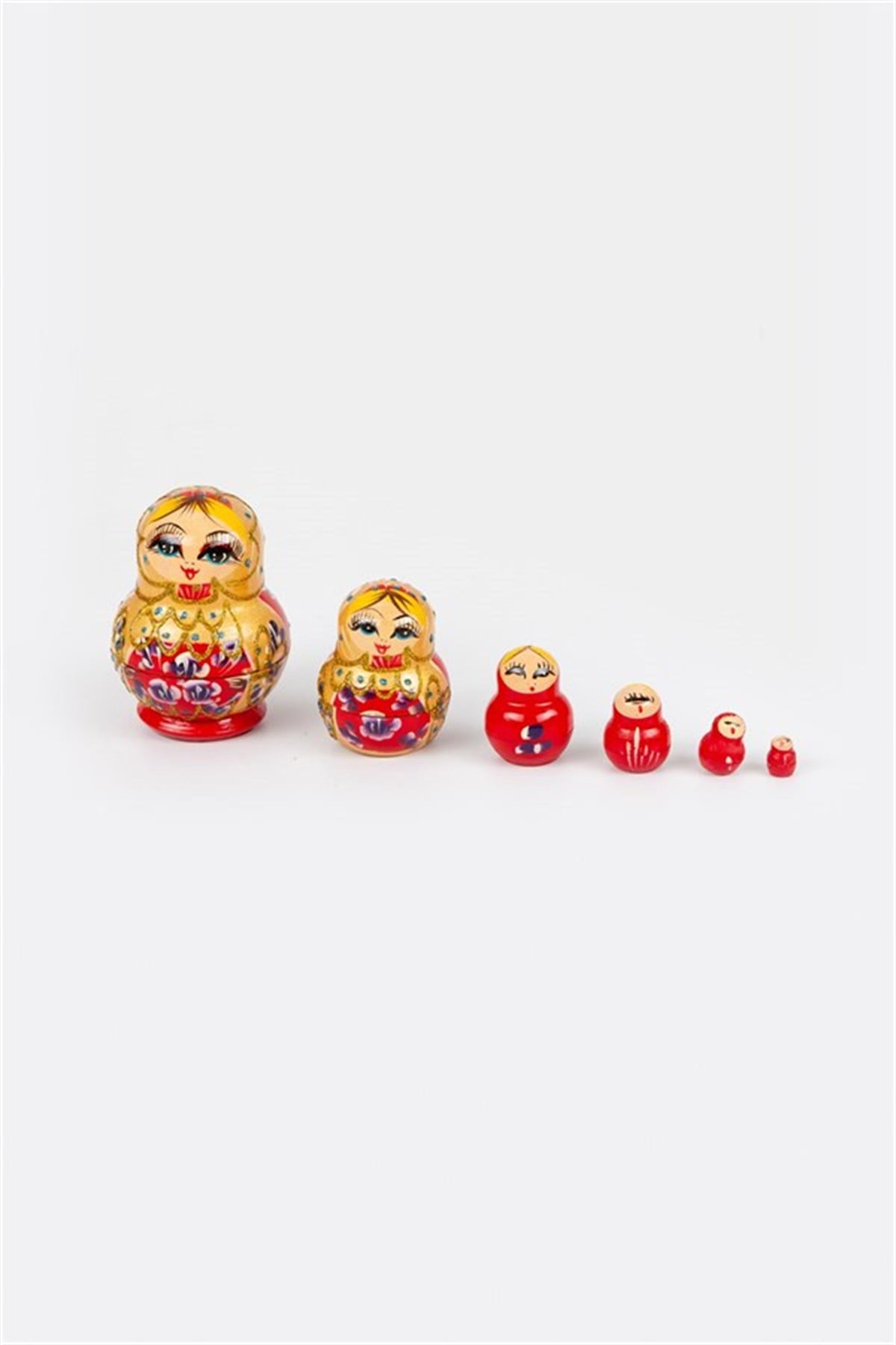 RusyaDünyadan HediyelerDIS-01Keskin Hediyelik Eşya Ve TekstilAhşap Tombul Matruşka Bebek Altılı Simli 13 cm