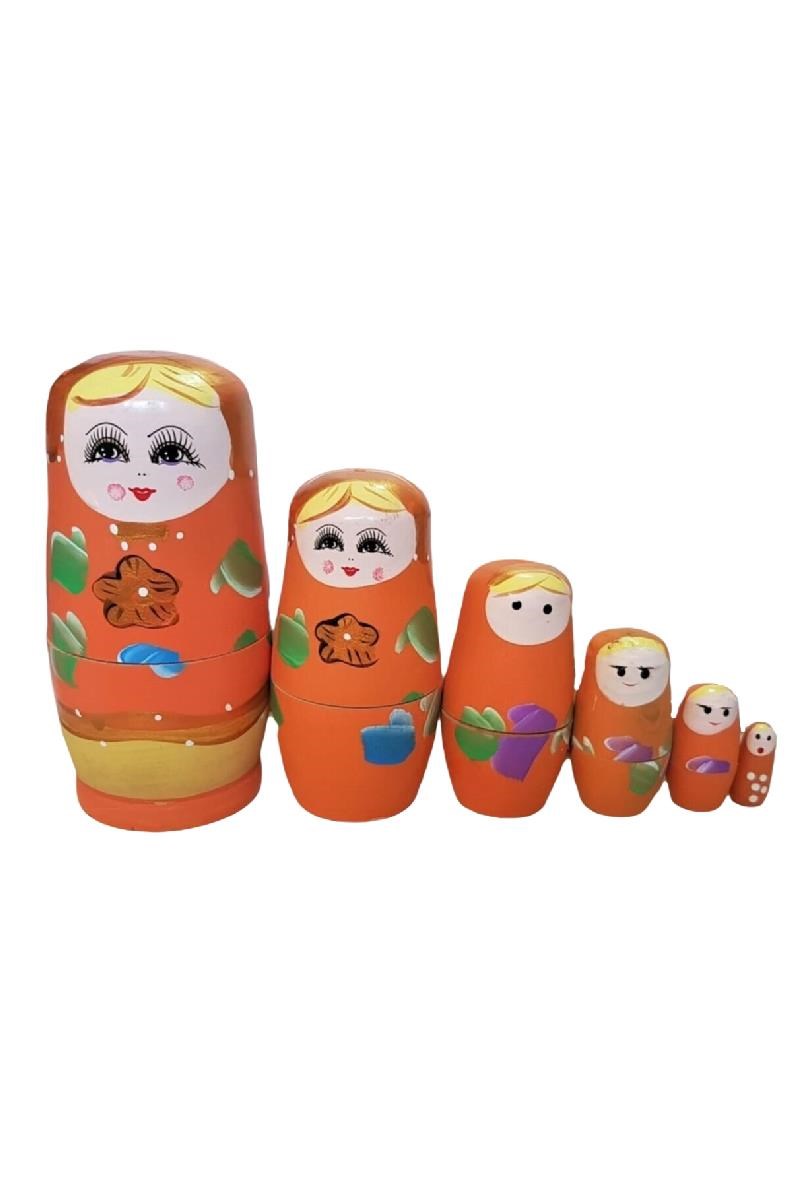 RusyaDünyadan HediyelerDNY-HD100220Keskin Hediyelik Eşya Ve TekstilAhşap Matruşka Bebek 6 lı Set Turuncu Renkli