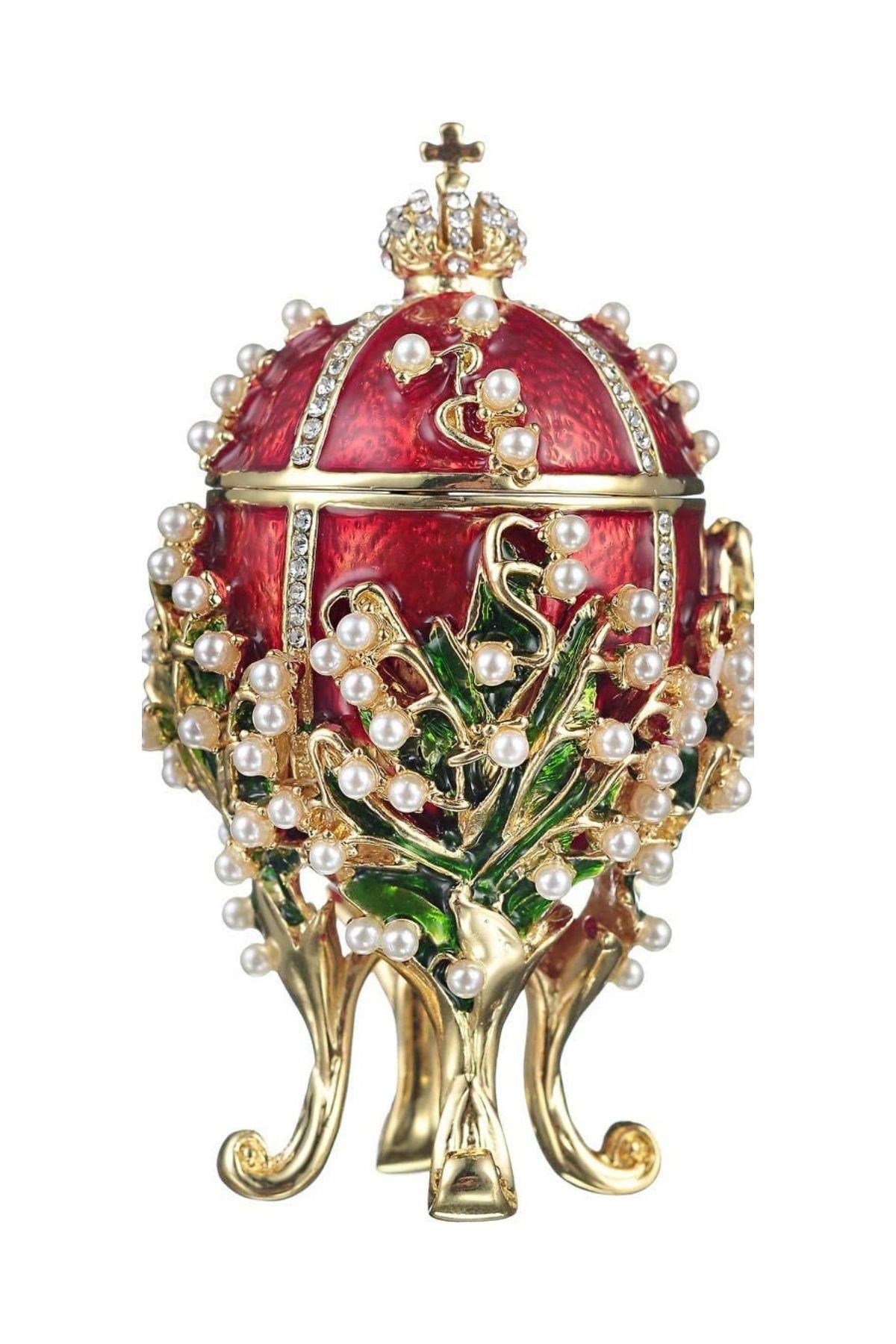 RusyaDünyadan HediyelerDNY-HD100406Keskin Hediyelik Eşya Ve TekstilFaberge Yumurta Swarovski Taşlı Lüks Mücevher Kutusu Kırmızı 8 cm