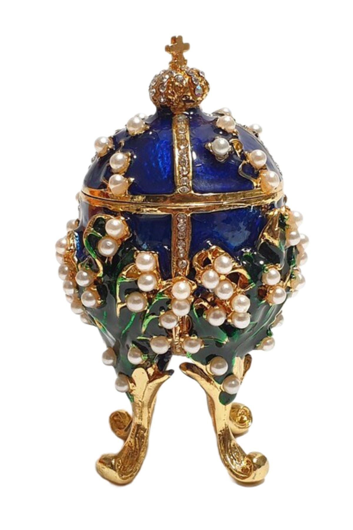 RusyaDünyadan HediyelerDNY-HD100407Keskin Hediyelik Eşya Ve TekstilFaberge Yumurta Swarovski Taşlı Lüks Mücevher Kutusu Mavi 8 cm