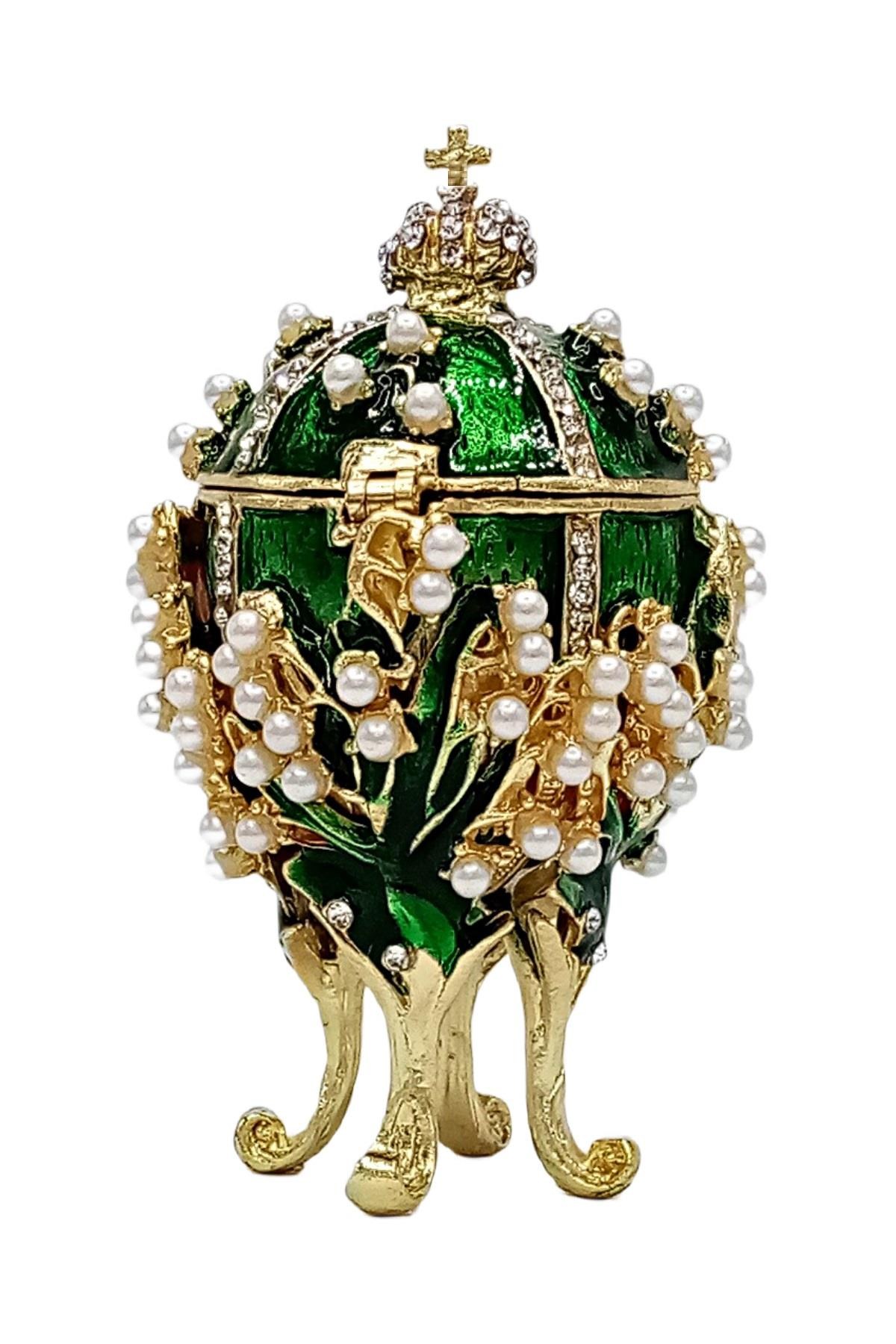 RusyaDünyadan HediyelerDNY-HD100408Keskin Hediyelik Eşya Ve TekstilFaberge Yumurta Swarovski Taşlı Lüks Mücevher Kutusu Yeşil 8 cm