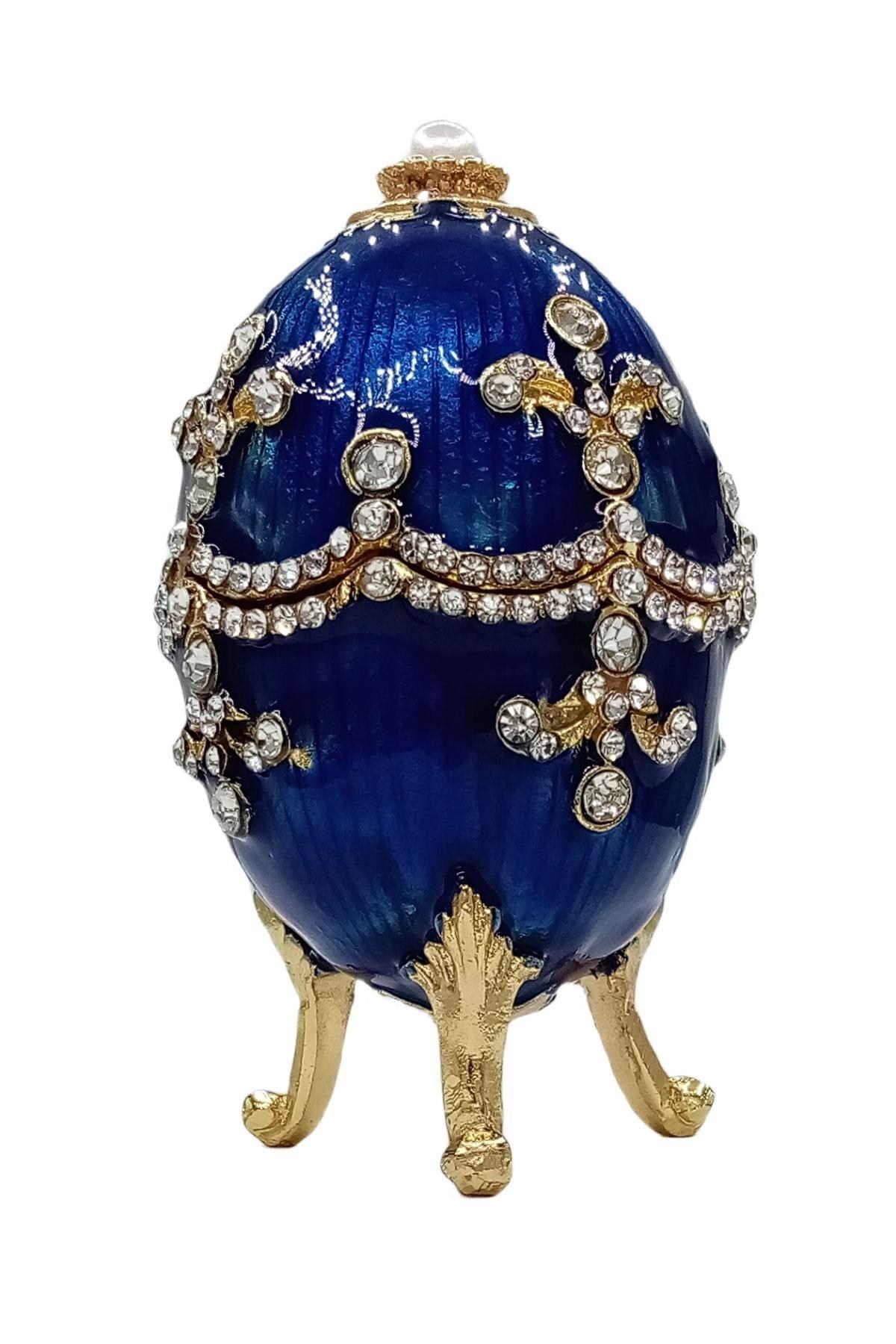 RusyaDünyadan HediyelerDNY-HD100410Keskin Hediyelik Eşya Ve TekstilFaberge Yumurta Swarovski Taşlı Lüks Mücevher Kutusu Mavi 9 cm