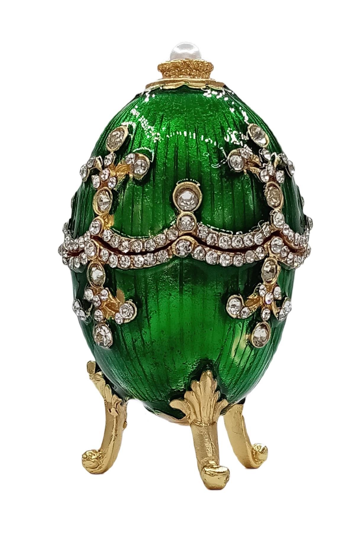 RusyaDünyadan HediyelerDNY-HD100411Keskin Hediyelik Eşya Ve TekstilFaberge Yumurta Swarovski Taşlı Lüks Mücevher Kutusu Yeşil 9 cm