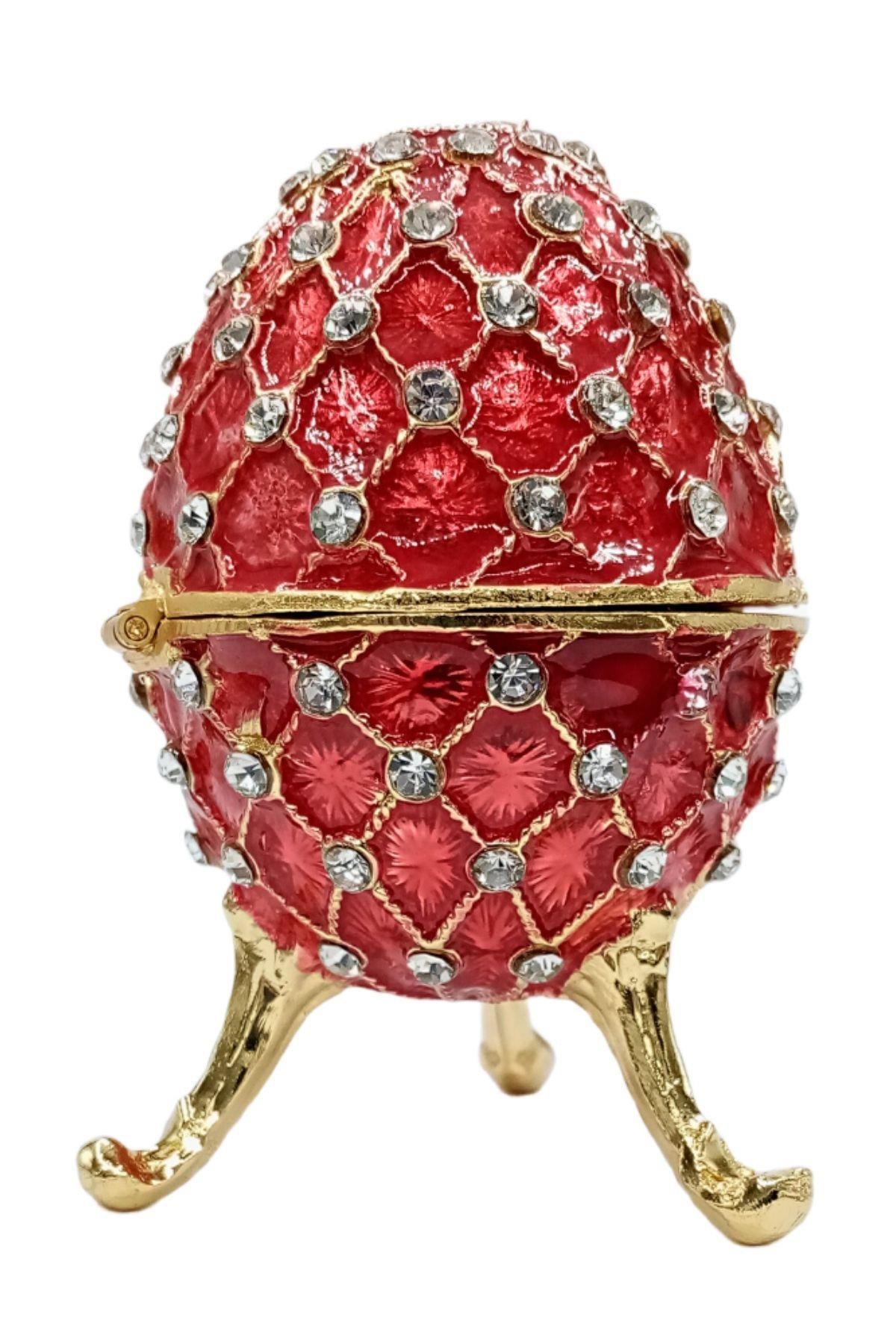 RusyaDünyadan HediyelerDNY-HD100412Keskin Hediyelik Eşya Ve TekstilFaberge Yumurta Swarovski Taşlı Lüks Mücevher Kutusu Kırmızı 10 cm