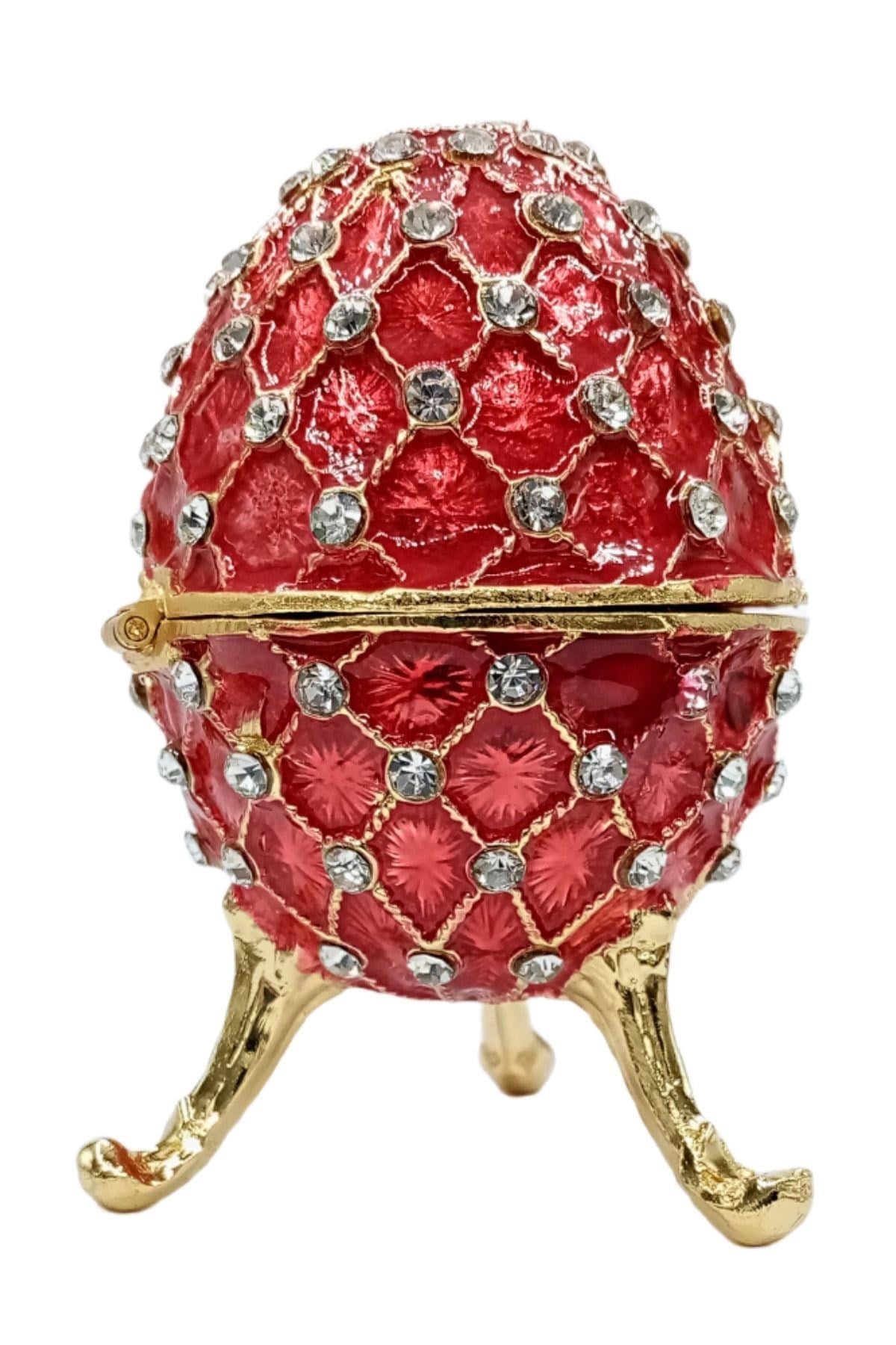 RusyaDünyadan HediyelerDNY-HD100412Keskin Hediyelik Eşya Ve TekstilFaberge Yumurta Swarovski Taşlı Lüks Mücevher Kutusu Kırmızı 10 cm