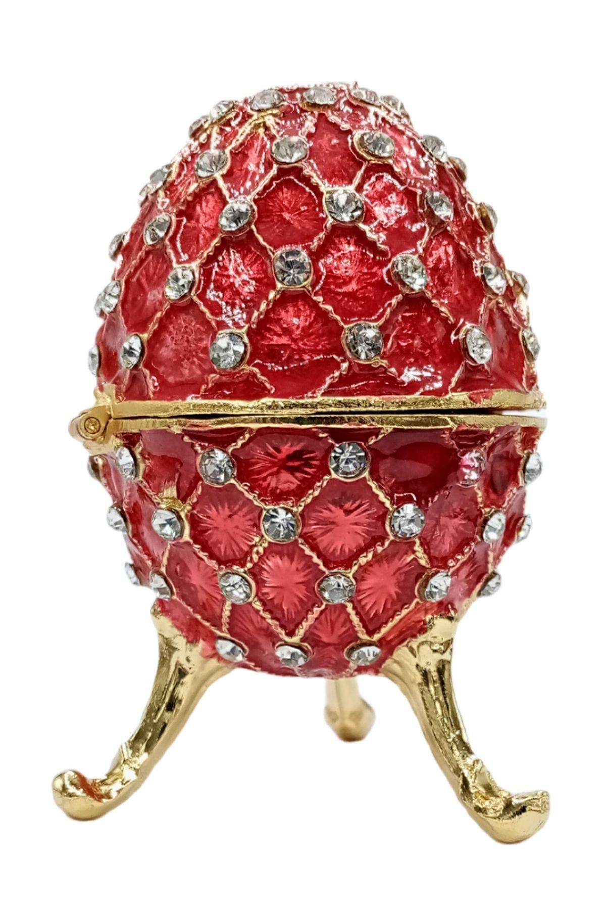 RusyaDünyadan HediyelerDNY-HD100412Keskin Hediyelik Eşya Ve TekstilFaberge Yumurta Swarovski Taşlı Lüks Mücevher Kutusu Kırmızı 10 cm