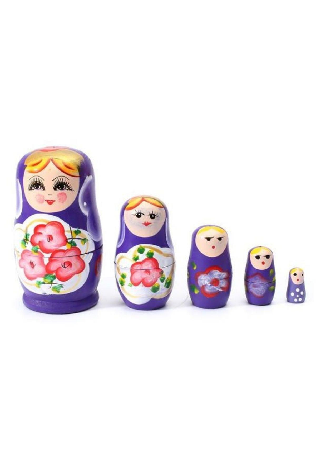 RusyaDünyadan HediyelerDNY-HD100429Keskin Hediyelik Eşya Ve TekstilAhşap Matruşka Bebek Beşli Set Mor