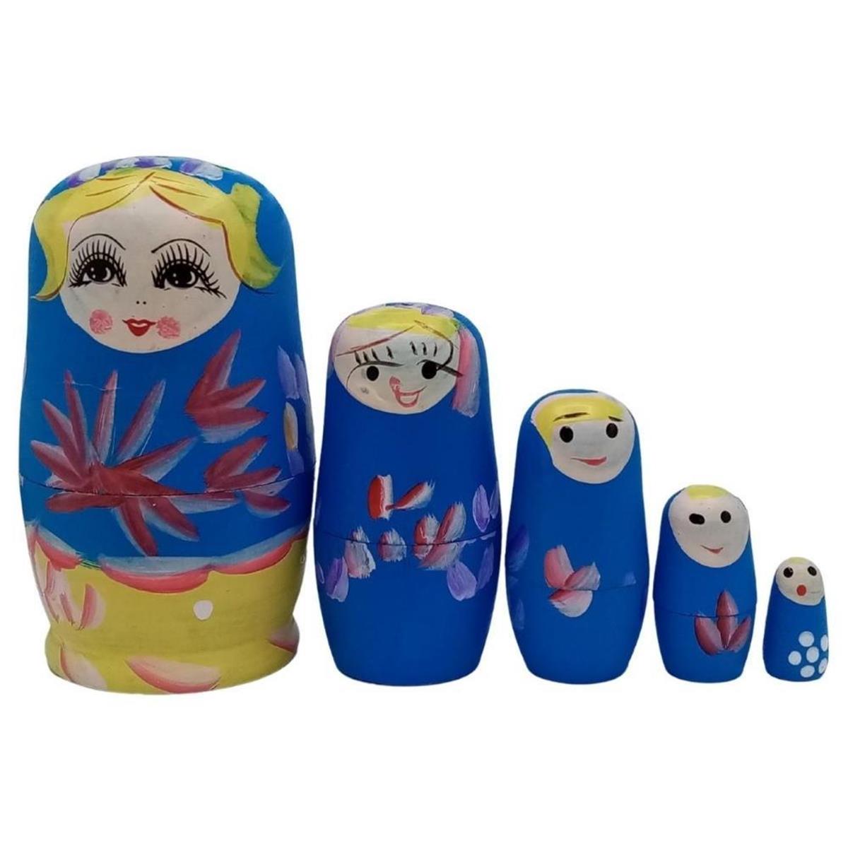 RusyaDünyadan HediyelerDNY-HD100532Keskin Hediyelik Eşya Ve TekstilAhşap Matruşka Bebek Beşli Set Mavi Sarı