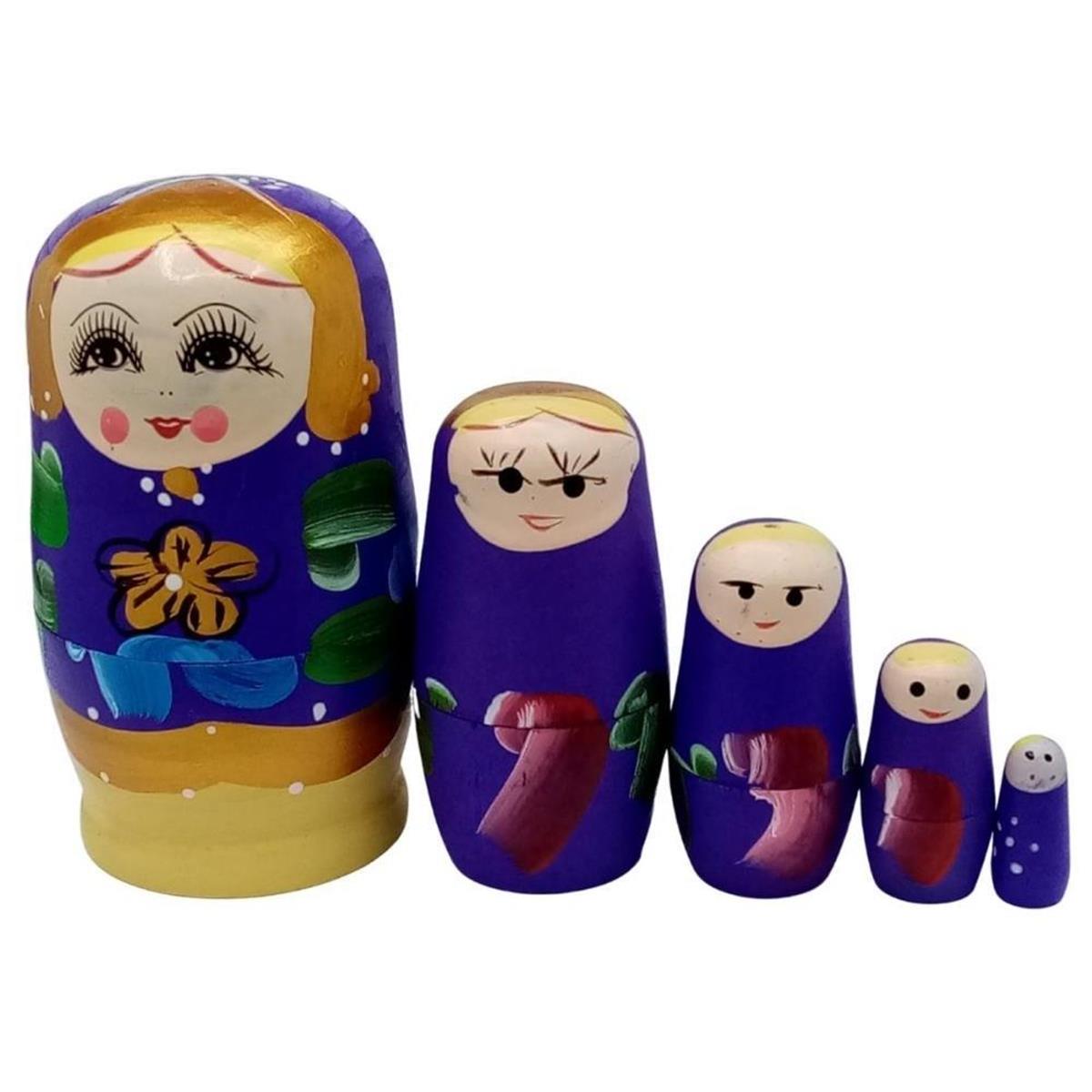 RusyaDünyadan HediyelerDNY-HD100534Keskin Hediyelik Eşya Ve TekstilAhşap Matruşka Bebek Beşli Set Mor Sarı