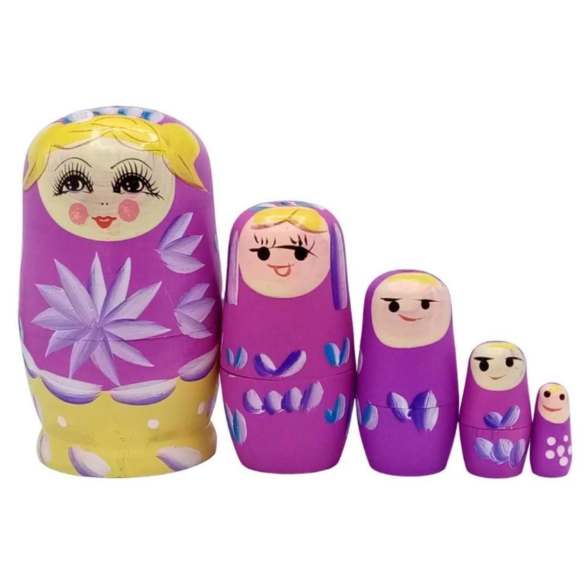 RusyaDünyadan HediyelerDNY-HD100536Keskin Hediyelik Eşya Ve TekstilAhşap Matruşka Bebek Beşli Set Pembe Sarı